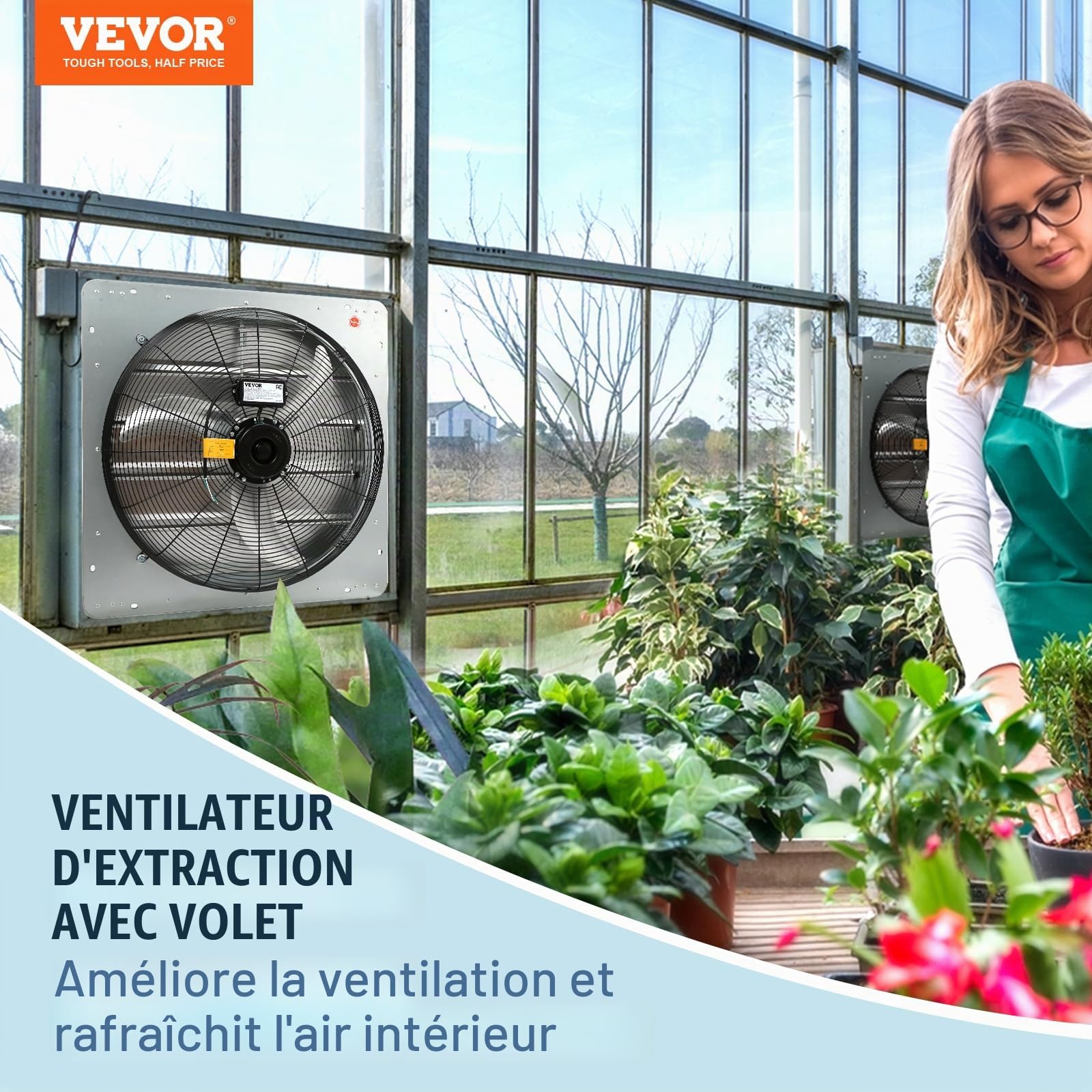 VEVOR Ventilateur d'extraction à volets, 61,5 cm, extracteur d'air de grenier mural en aluminium, 4800 m³/h, 1400 tr/min, avec moteur AC, ventilation et refroidissement pour garage, hangar, magasin
