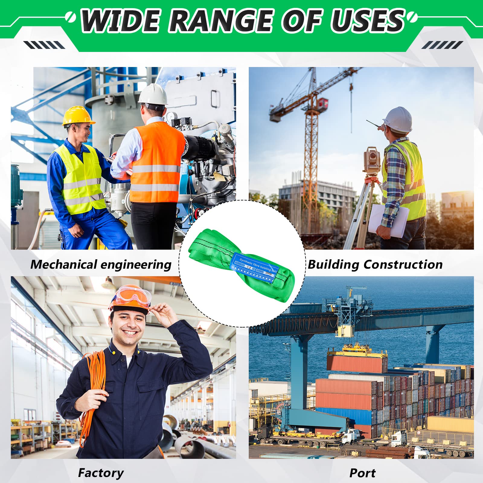 Fabbay 4 Pcs Rigging Lifting Straps For Hoist Polyester Endless Round Slings For Moving Hoisting Towing Cargo Heavy Duty Objects 5300 Pound Vertical Capacity 4240 Lb Choker 10600 Lb Basket 12 Ft