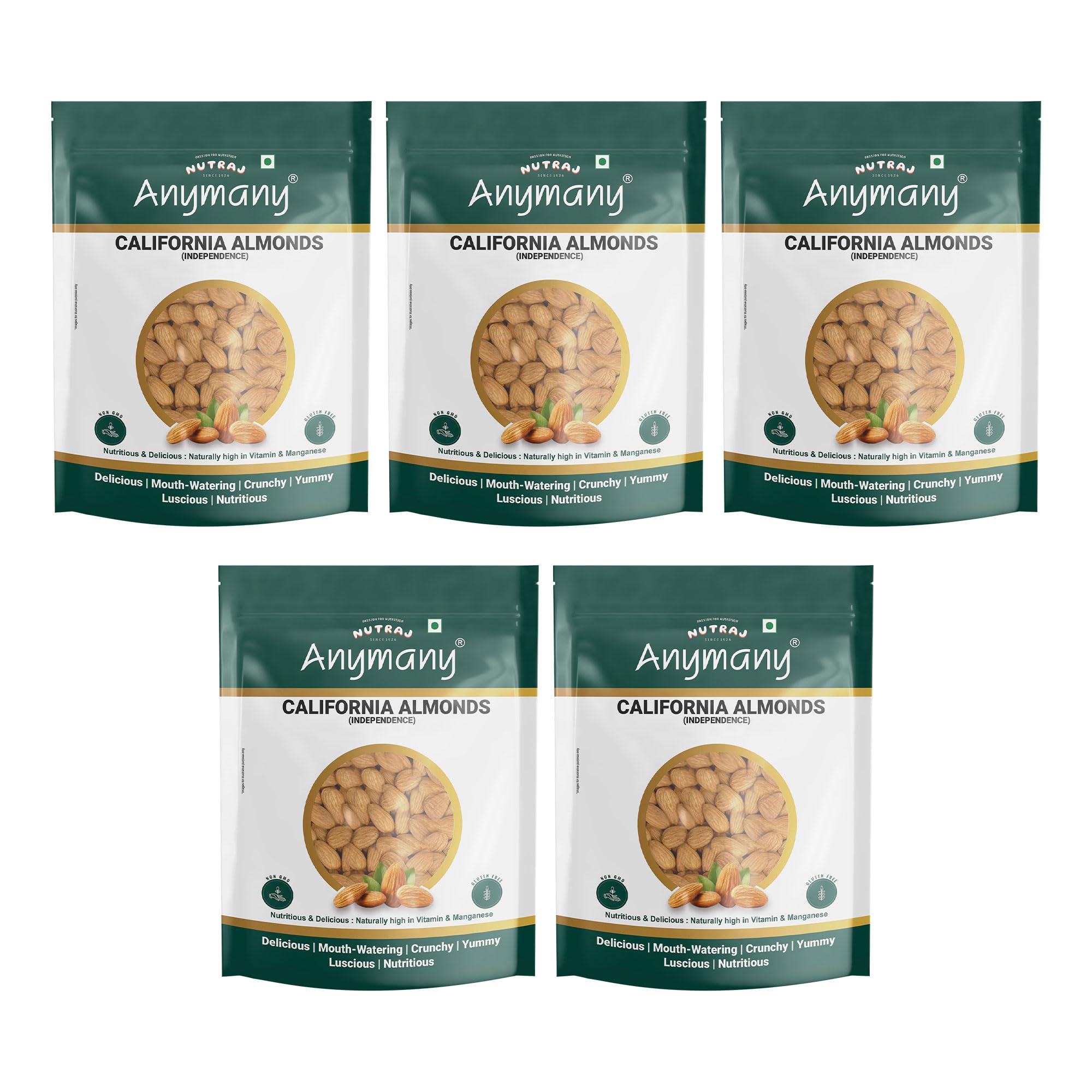 Nutraj Anymany California Almonds 2kg (400g x 5) | Nutritious & Delicious | Premium Badam Giri | High in Fiber | Rich in Vitamin E & Manganese