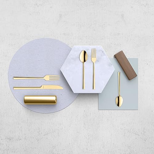 Miniatura 2 de Amefa Dallas - Juego de cubiertos de acero inoxidable 180, color dorado, 20 piezas, servicio para 4, tenedor, cuchara, cuchillos, cubiertos, juego