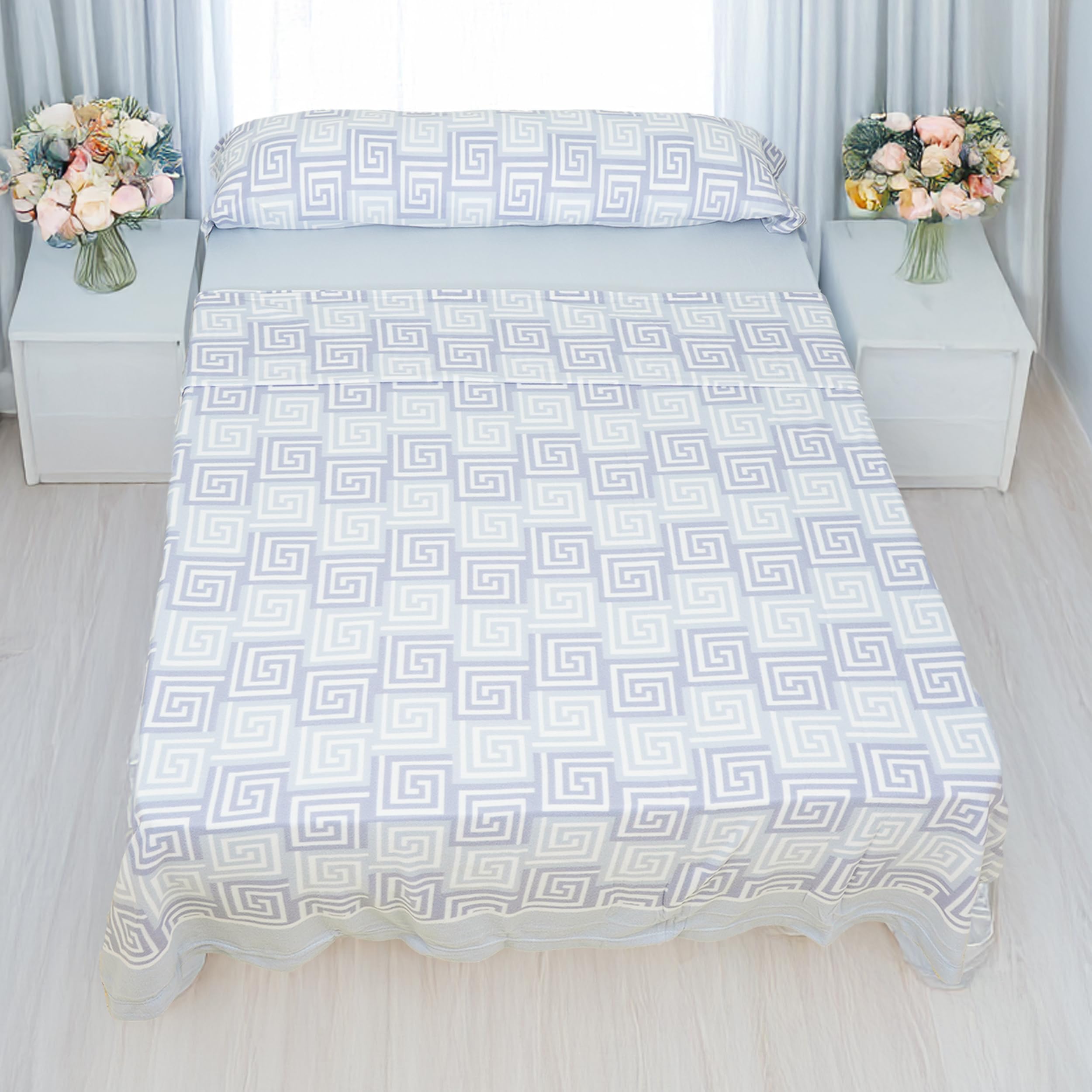 H HANSEL HOME Juego de Sábanas Termicas 3 Piezas Pirineo para Cama de 150x190cm, Sábanas Polares de Invierno Ultra Suave, Incluye Sabana Bajera + Encimera + Funda de Almohada - Geometría Azul