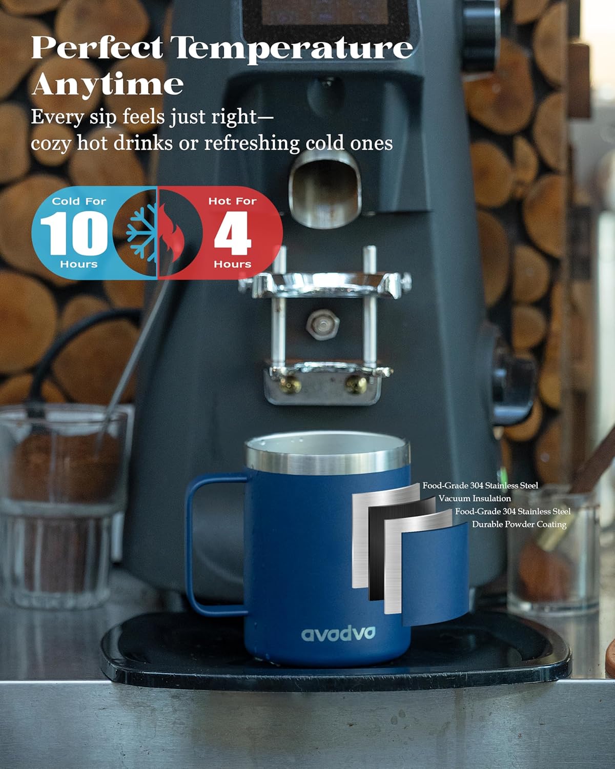 12oz Insulated Coffee Mug with Lid – Includes Two Lids, Stainless Steel Coffee Travel Mug with Handle, Double Wall Vacuum Insulated Camping Mug for Home, Office & Outdoor, White - Image 2