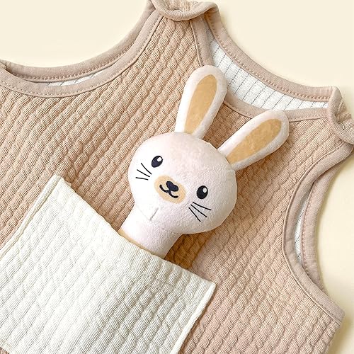 Miniatura 5 de Saco de dormir para bebé recién nacido con bolsillo + sonajero de peluche de conejito para niños pequeños unisex (as1, edad, 0_mes, 12_meses, beige)