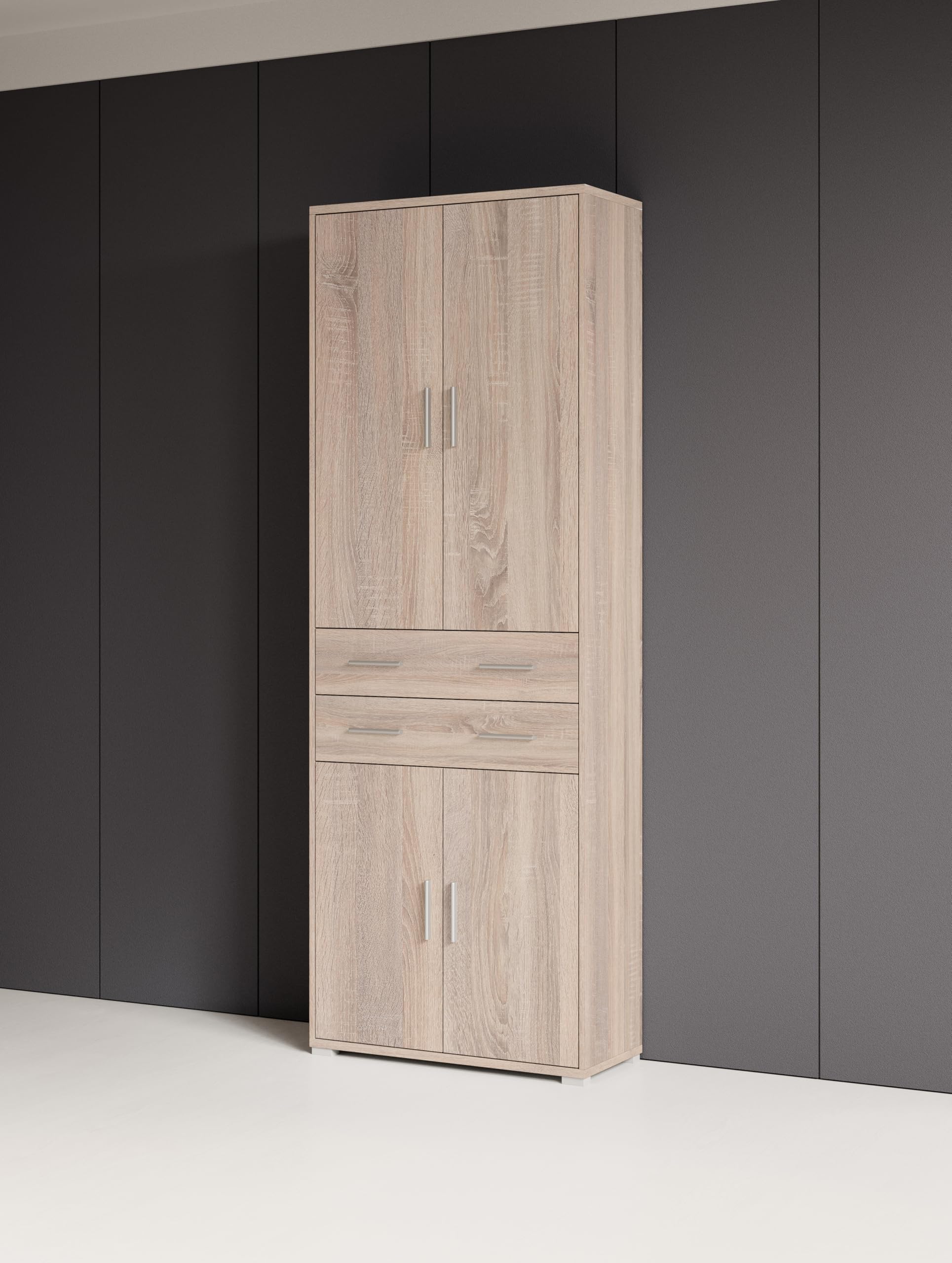Stella Trading Office Line Aktenschrank Eiche Sonoma Optik 4 Türen Büroschrank Holzwerkstoff 79 x 220 x 35 cm