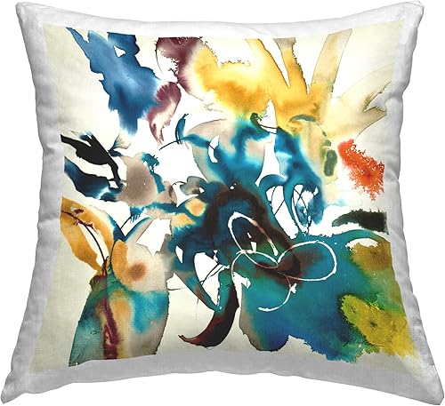 Stupell Industries Liz Jardine - Cojín abstracto botánico moderno con diseño de salpicaduras, 18 x 18 pulgadas, color azul