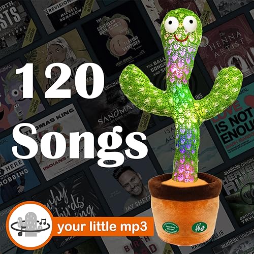 Miniatura 6 de Pbooo Juguete de cactus bailarín, juguete de cactus soleado que habla y repite cantar, 120 canciones para bebé, 15S, graba tu ajuste de volumen de