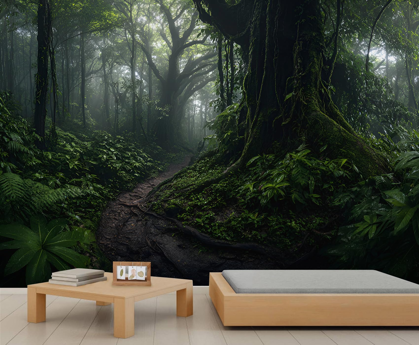 YEMYOR Forest Mural Wallpaper Mysterious Forest Wallpaper for TV and Sofa Background Green Woodland Tree Wall Mural for Living Room Bedroom-450x300cm — image 1