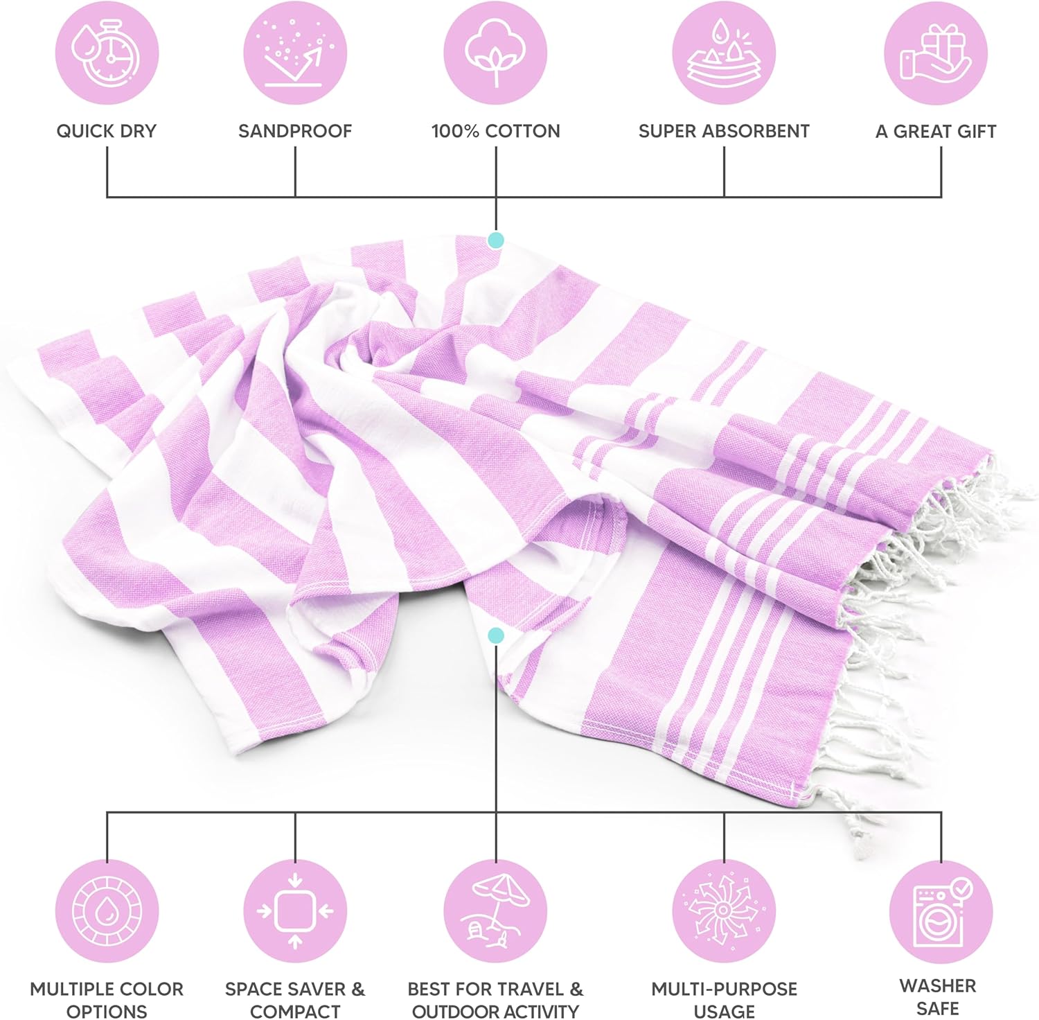 Utopia Towels 4 Pack Turkish Beach Towel, 40 by 72 Inches, 100% Cotton, Oversized Sand Free Lightweight Quick Dry, Prewashed for Soft Feel, Large Turkish Peshtemal Towel for Travel, Pink