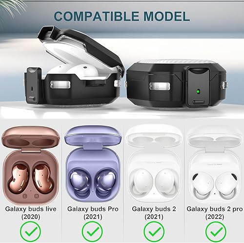 Miniatura 2 de Valkit Funda transparente compatible con Galaxy Buds 2 ProGalaxy Buds 2Galaxy Buds ProLive con cerradura, cuerpo completo a prueba de golpes, funda