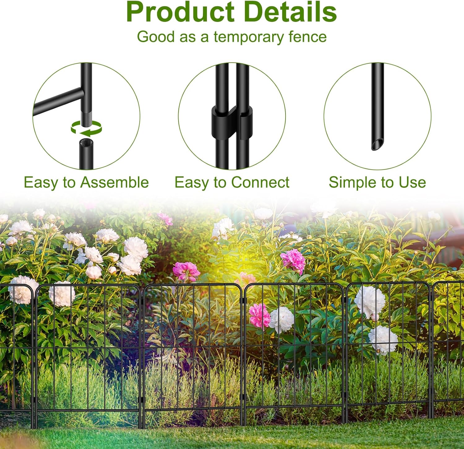 PINPON Decorative Garden Fence 25 Pack Animal Barrier Fence 27ft(L) x 24in(H) Rustproof Metal Wire Section Edging Fencing Panel for Outdoor Yard Landscape Patio, Square