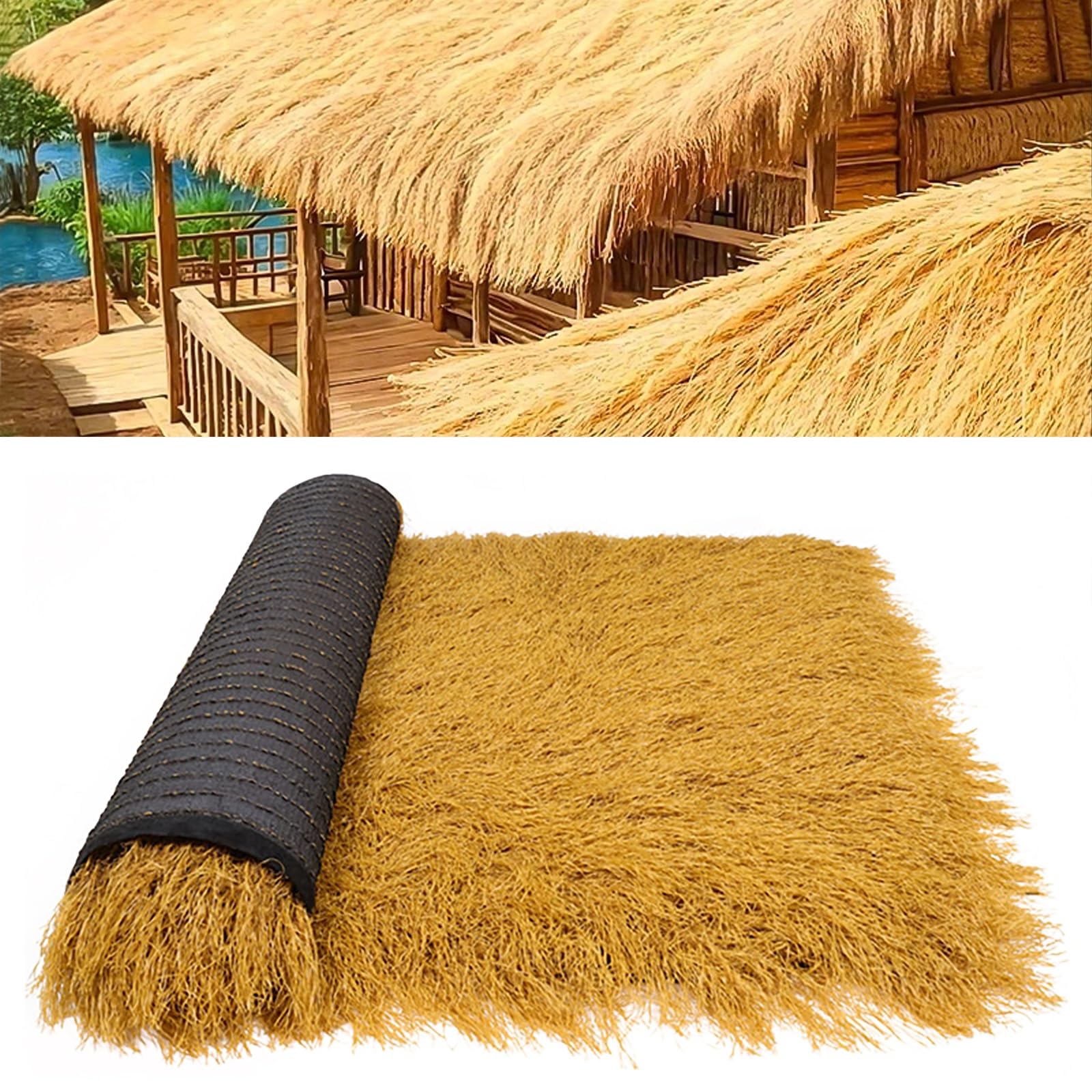 ZzERTE Fireproof Artificial Thatch Grass Roof,Mexican Synthetic Straw Roll(1x5m(39.4x197in))