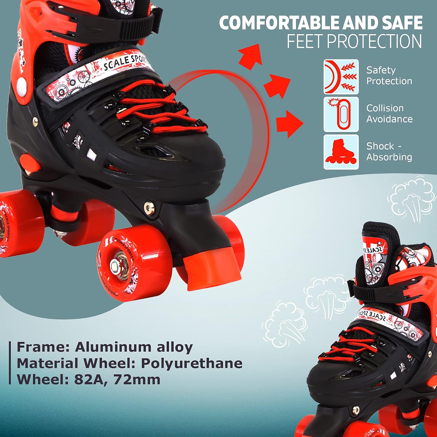 Scale Sports Adjustable Quad Roller Skates for Kids Size 13.5 Junior to 9 Adult