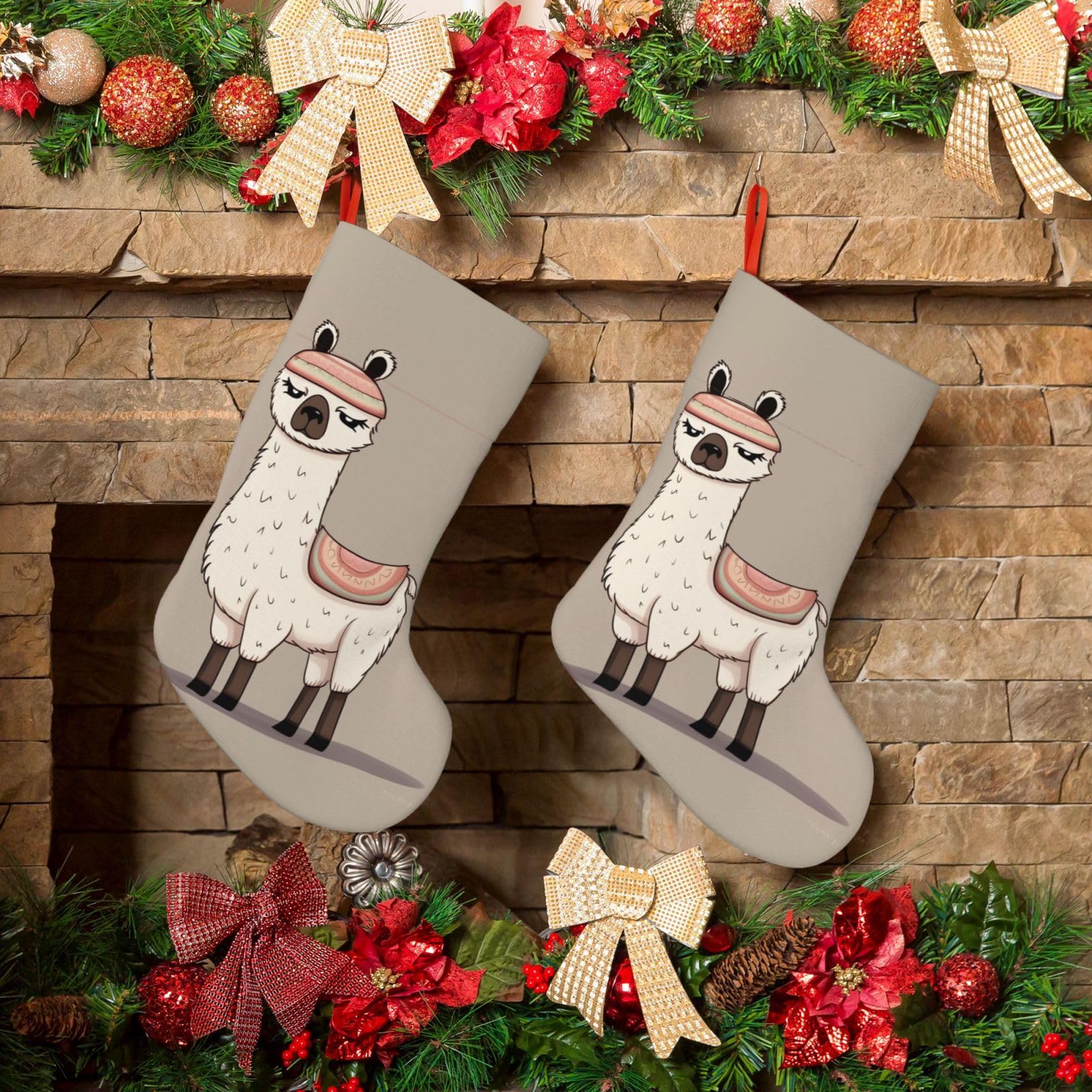 No Drama Llama Christmas Stockings 18 Inches Velvet Xmas Fireplace Hanging Stocking Rustic Christmas Santa Stockings for Home Christmas Decorations Party Favor Supplies