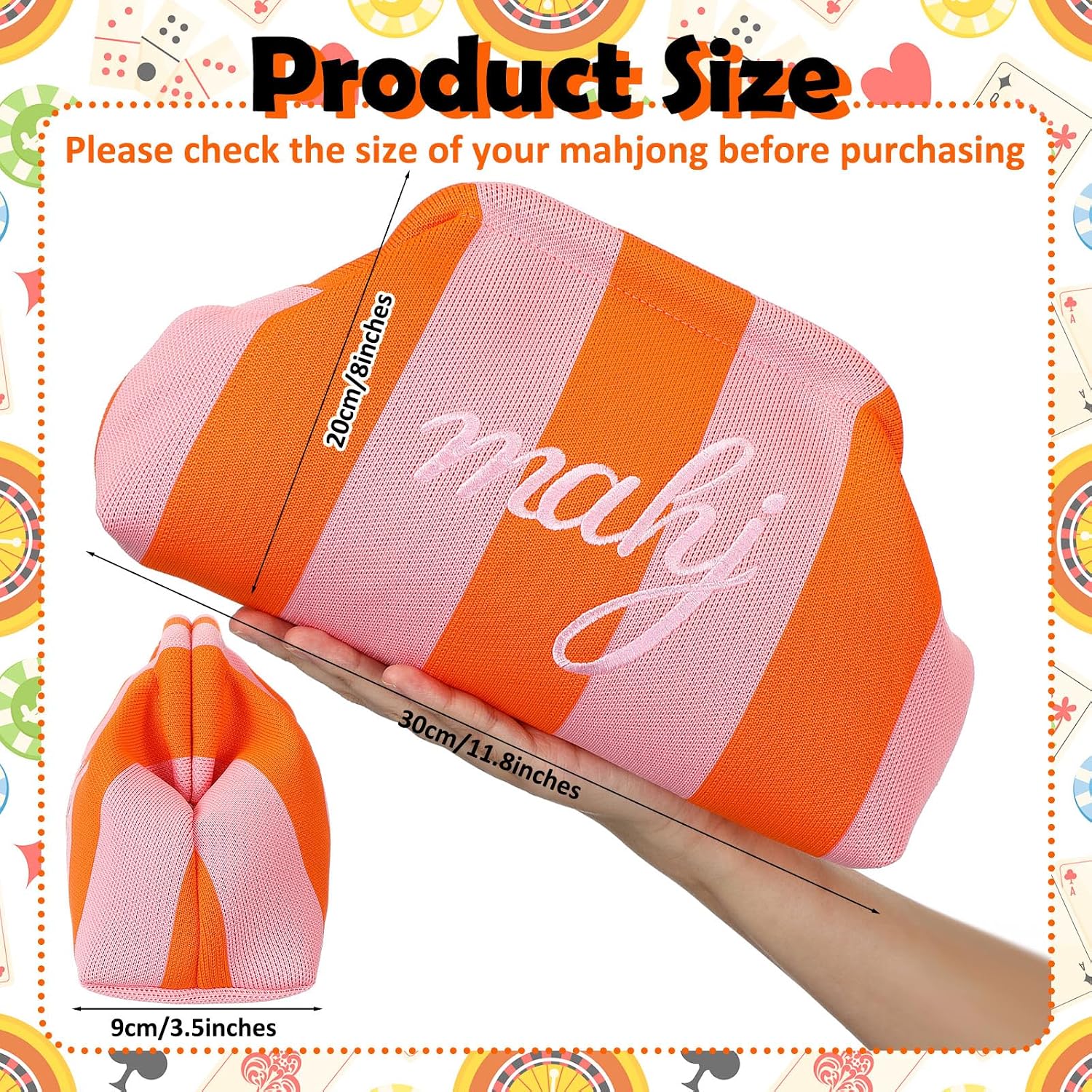 Mahjong Tile Bag Striped Clutch Orange Blush Pink Thick Lines image 3