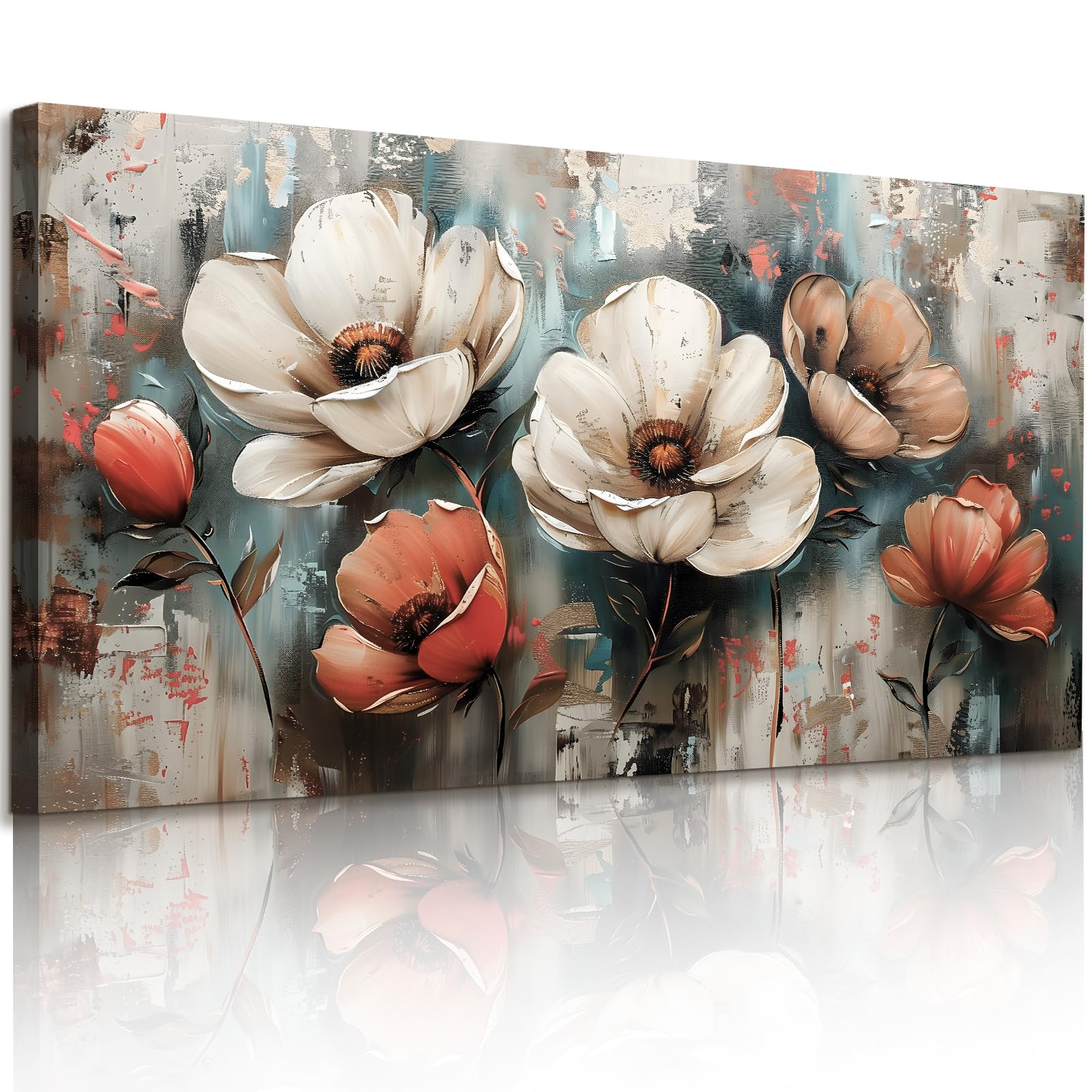 JHHUAMO Large Vintage Flower Canvas Wall Art Bedroom Living Room 29x57 in