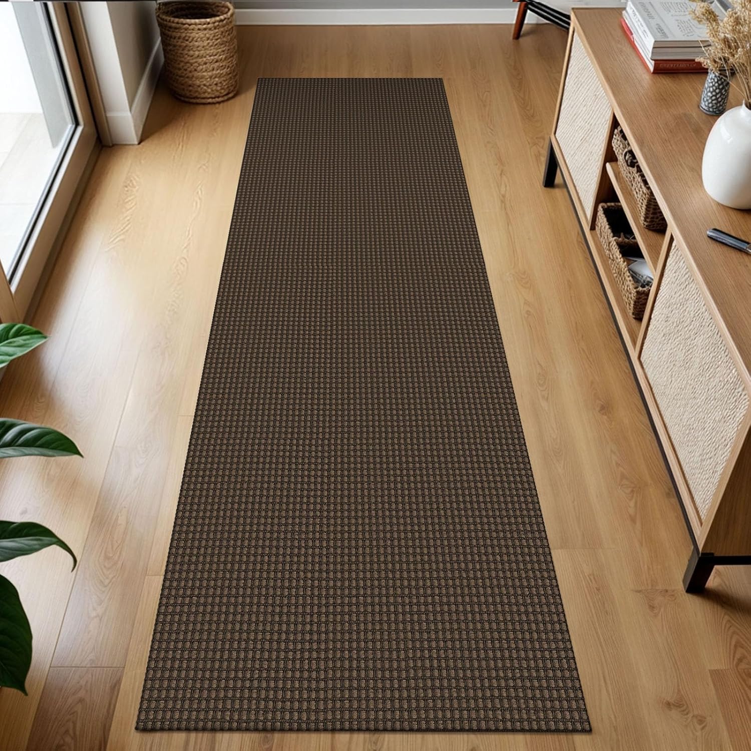 KOZYFLY Runners for Hallways 2x7 ft Washable Kitchen Runner Non Slip Rubber Backed Hall Runners Cotton Entryway Runner Rugs Floor Carpet for Indoor Backdoor Bedroom Kitchen, Reddish Brown/Coffee 2' x 7' (Runner) Reddish Brown/Coffee