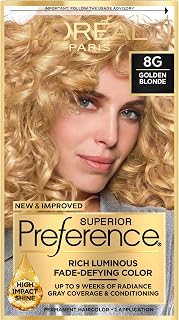 L'Oreal Paris Superior Preference Luminous Fade-Defying Permanent Hair Color, Hair Dye For Up to 9 Weeks of Radiance, Golden Blonde 8G, 1 Hair Dye Kit