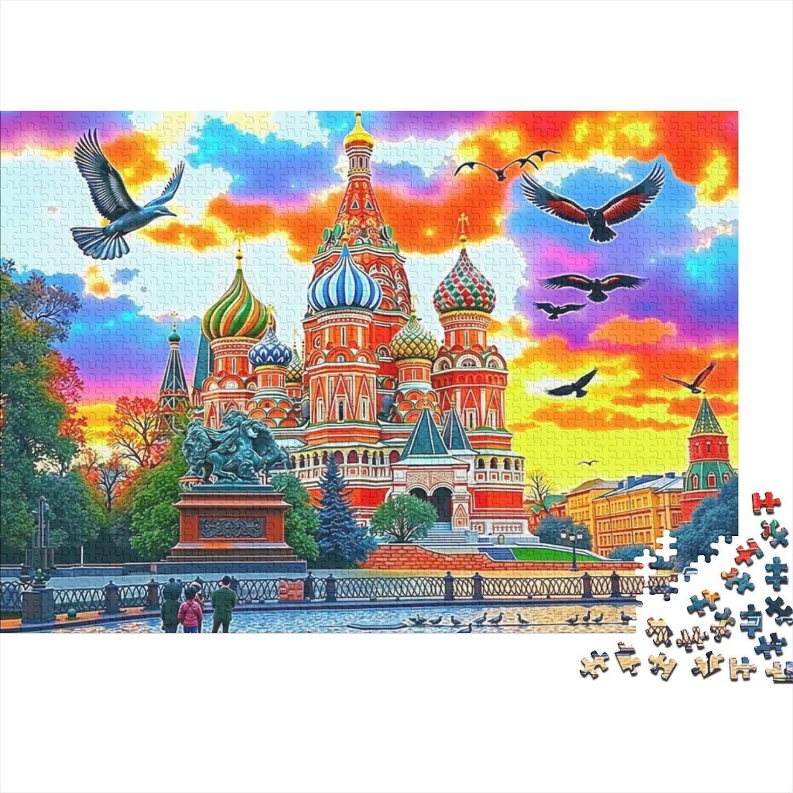 St Basil Cathedral St Basil’s Cathedral Vibrant Sunset 1000 Pieces Puzzle for Adults Recycled Paper Fun Present & Activity for Home 38x26cm/1000pcs