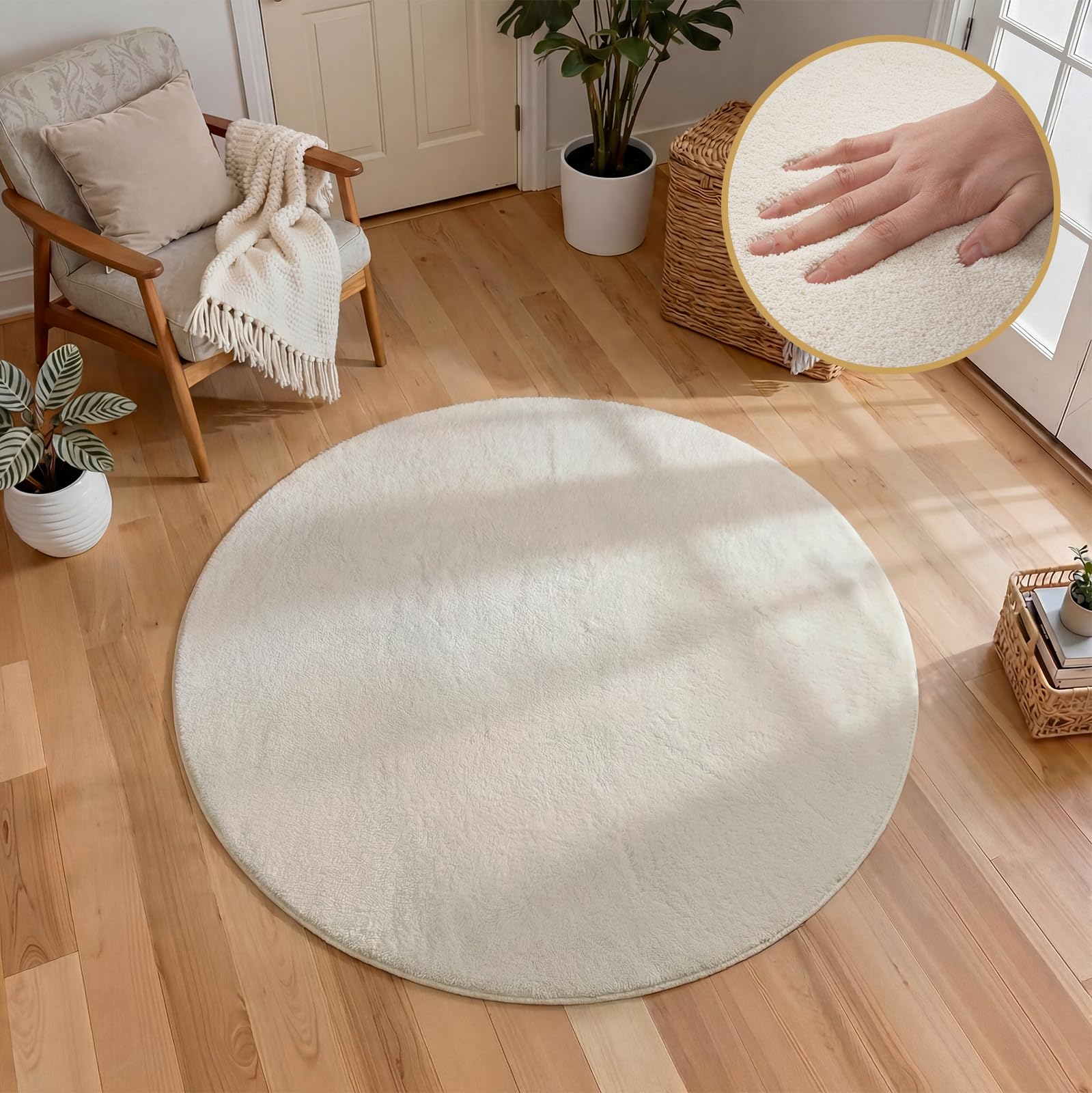 Homcomodar Runde Teppiche Wohnzimmer Rutschfester Teppich Kurzflor Schlafzimmerteppich Leichter, waschbarer, minimalistischer Bodenteppich für das Wohnzimmer