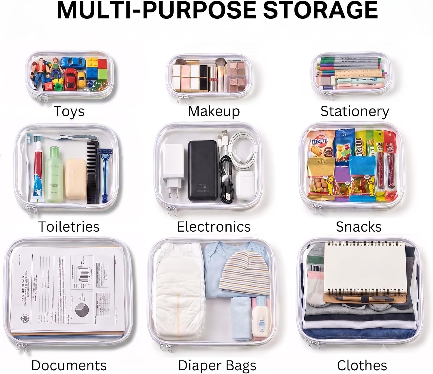 Clear Hard Shell Zipper Case,Diaper Bag Organizer Pouches Set