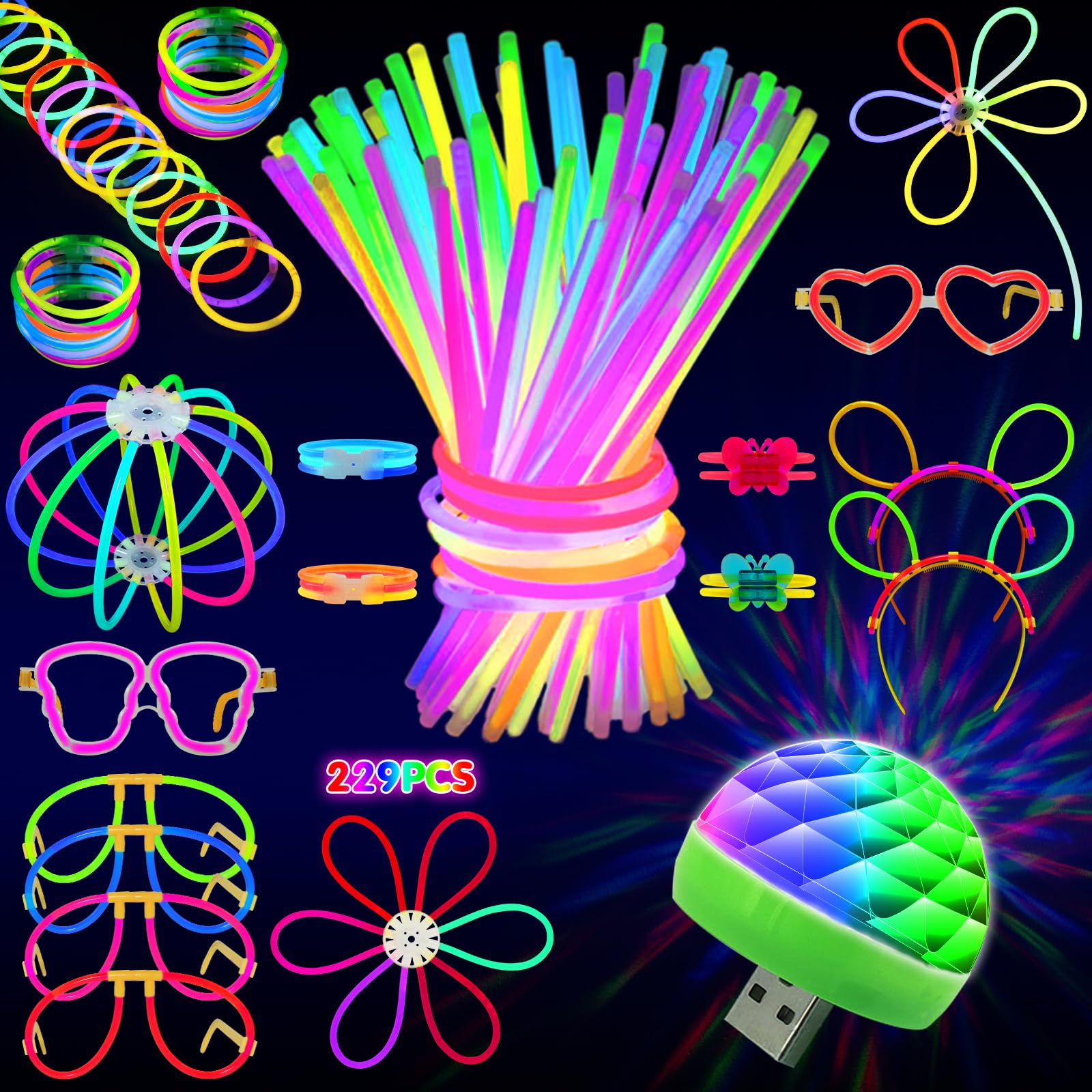 MOSSNDAR Braccialetti Luminosi Fluorescenti,229 Pezzi,Starlight Braccialetti Luminosi,Bastoncini Luminosi Fluorescenti,Gadget Compleanno Bambini,adatto per Matrimoni,Fluo Party,Feste al Neon,Capodanno