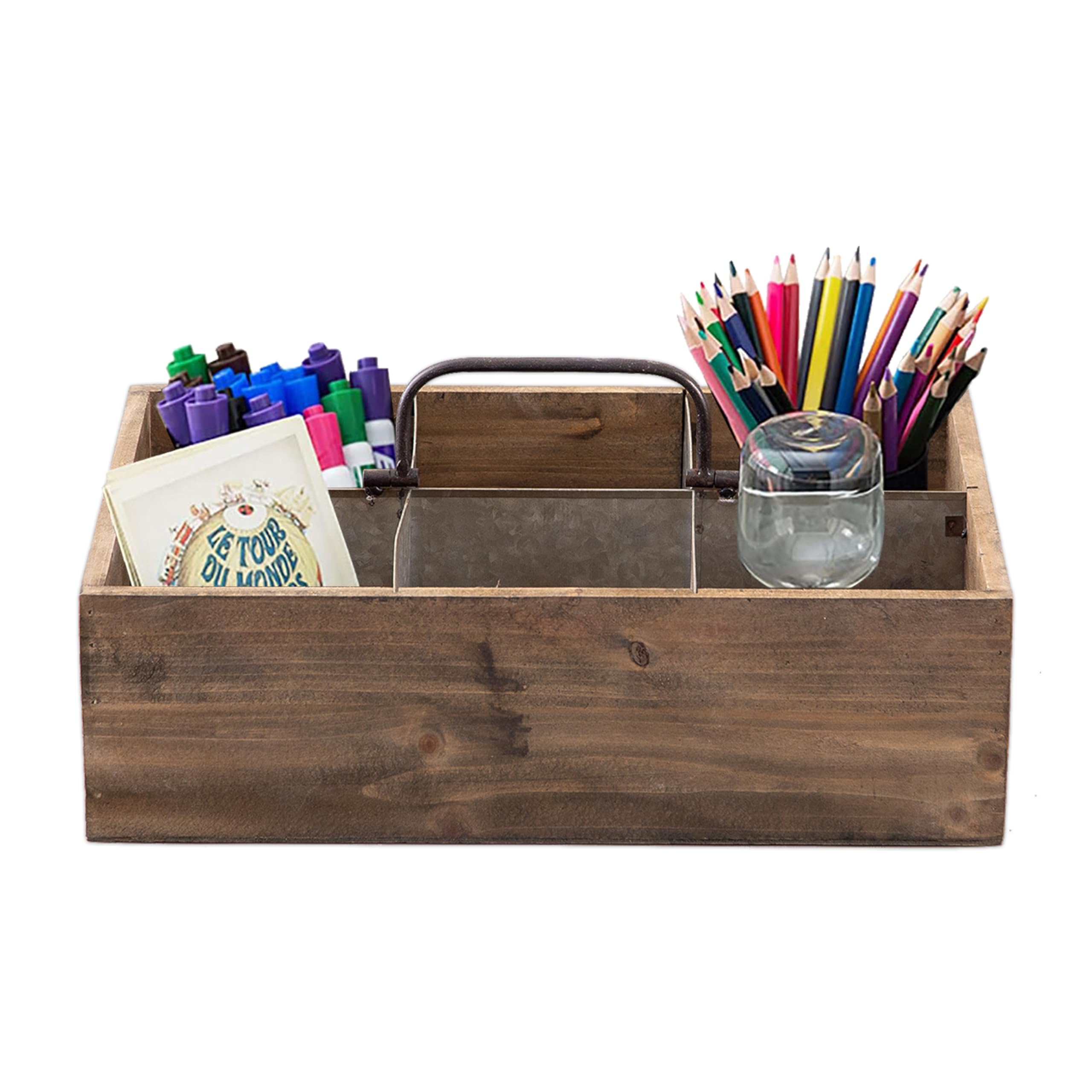Cajas de madera rústica para decoración de 38 x 25 cm, cajas de almacenamiento de madera envejecida y galvanizadas para manualidades, cestas de madera rústicas para regalos, cajas de madera