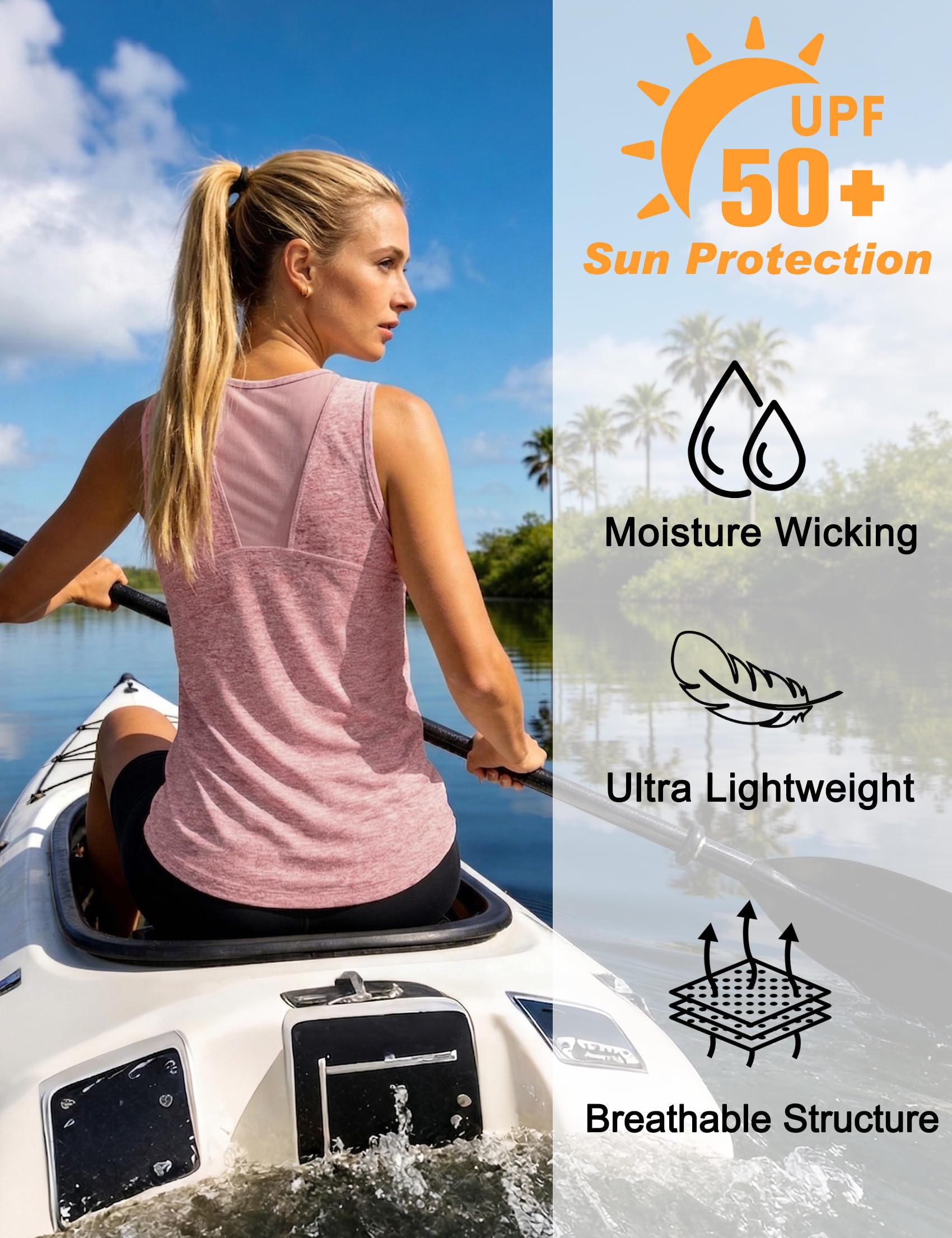 Women's Sports Tank Top Running Round Neck Sleeveless T-Shirt Lightweight Sports Top Breathable Yoga Shirt Mesh Back Tank Top Quick Dry for Fitness Tennis Pilates S-3XL - 4