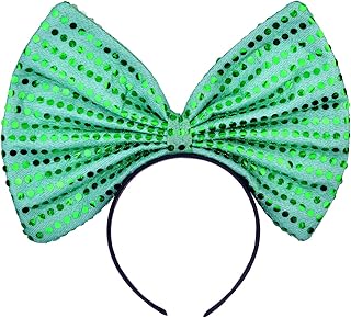LUX ACCESSORIES Christmas Huge Green Polka Sequins Bow Black Costume Holidays Fashion Headband