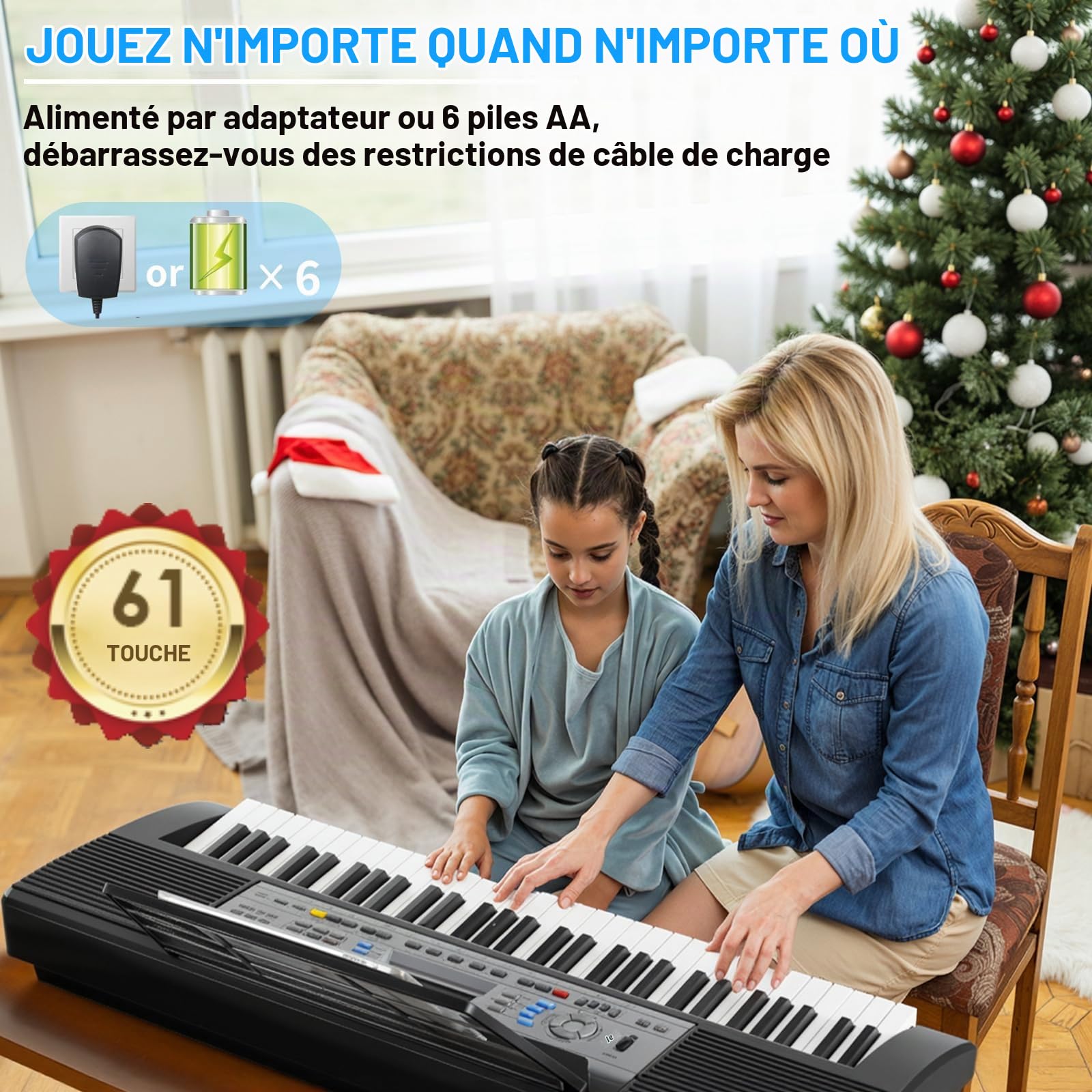 Clavier Piano 61PCS Touches, Piano Numérique, avec Pupitre, Fonction d'Enregistrement et de Programmation, Pianos Numériques pour Enfants, Adultes, Débutants, Claviers électroniques 85 x 32 x 10.5 cm