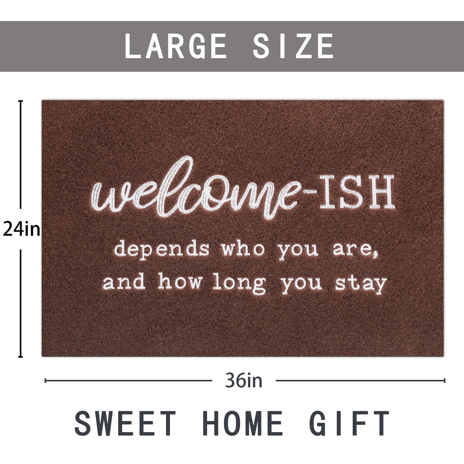 JJUUYOU Large Door Mat Outdoor Entrance Durable Welcome Mat for Front Door Outside Entryway Funny Doormat Non Slip Rubber Back Mats Black Welcome-ish Low Profile Mats for Entry Patio Shoe Doormats - Image 4
