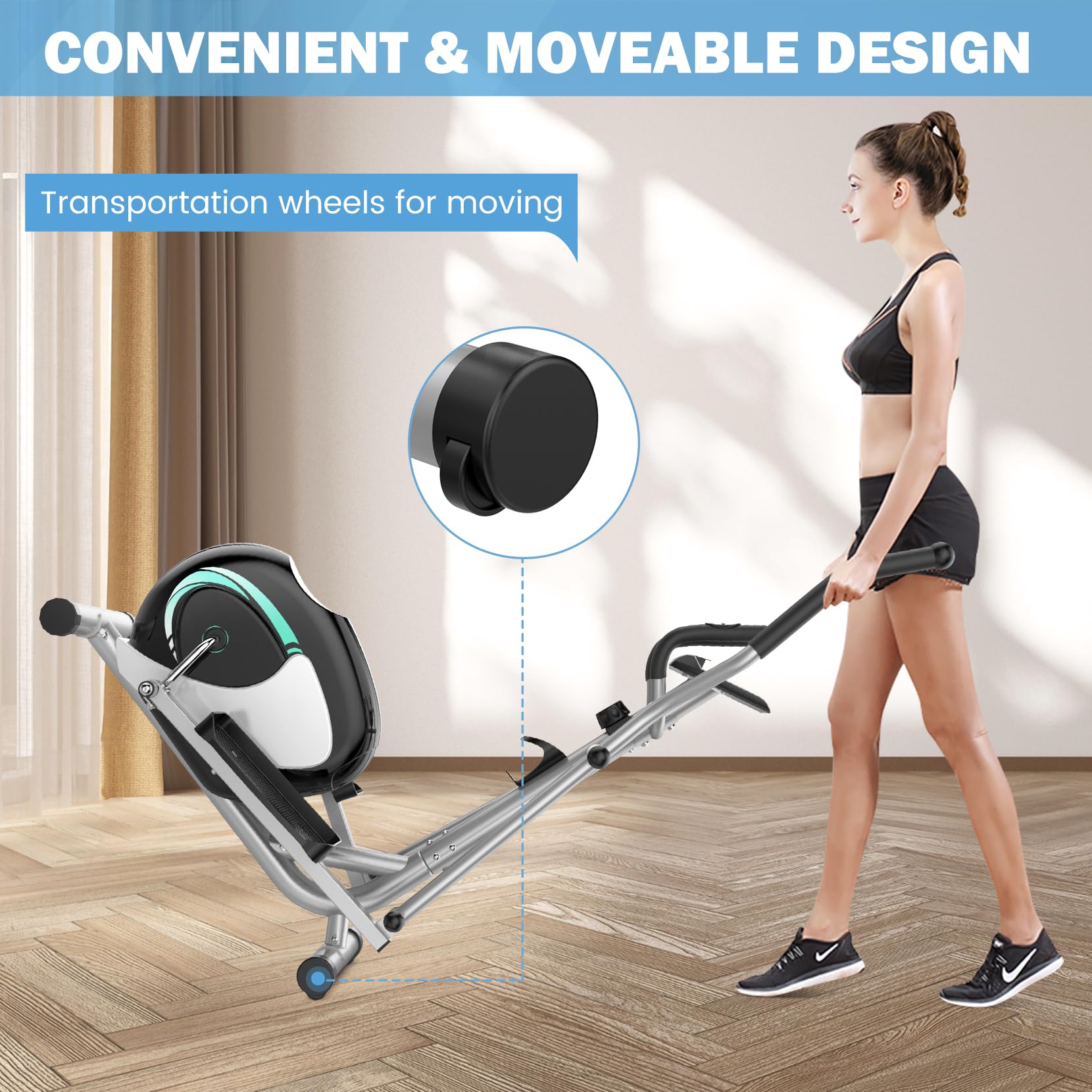 Dripex Velo Elliptique pour la Maison, Vélo Elliptique de Fitness Ultra Silencieux à Domicile avec Capteur de Pouls et Écran LCD, 16 Niveaux de Résistance Réglables, Elliptique jusqu'à 120 kg