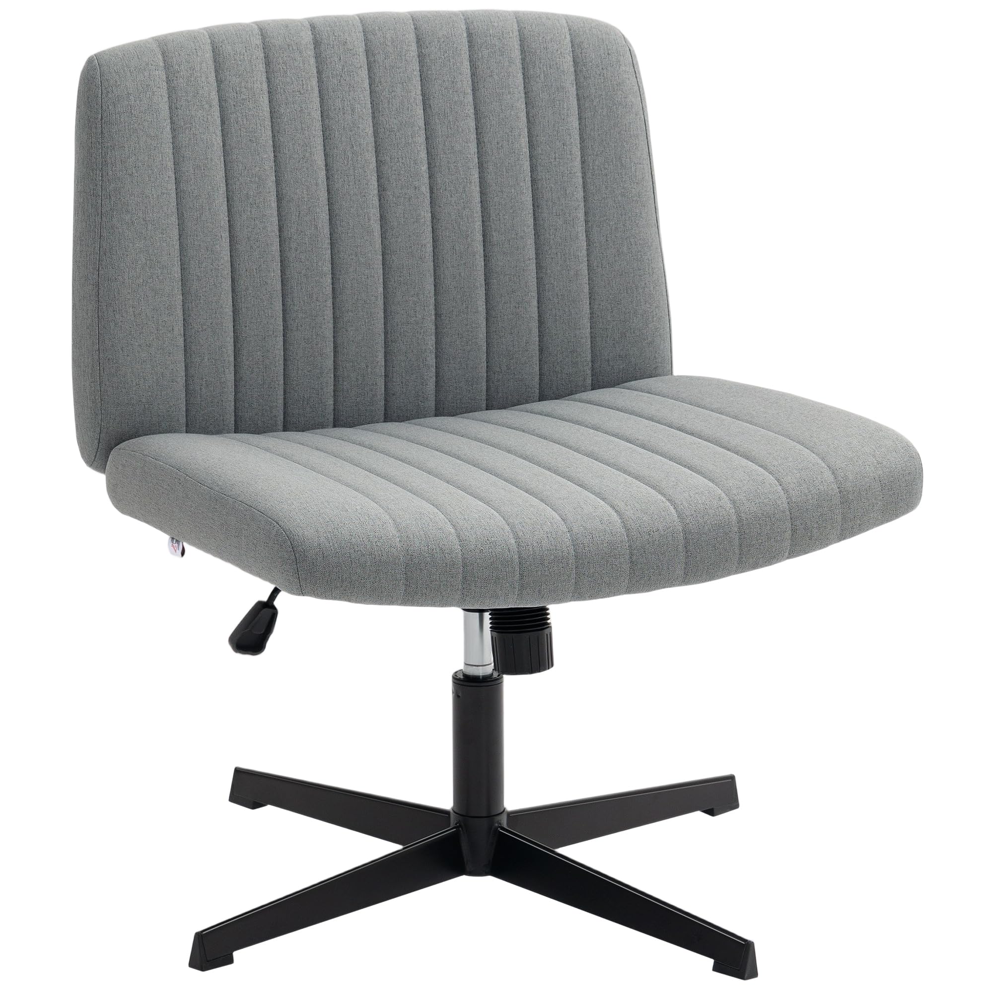 HOMCOM Armless Office Chair, Swivel Desk Chair with Rocker Function, Wide Comfortable Seating, Cross Legs, Adjustable Height, No Wheels, for Living Room and Bedroom Grey