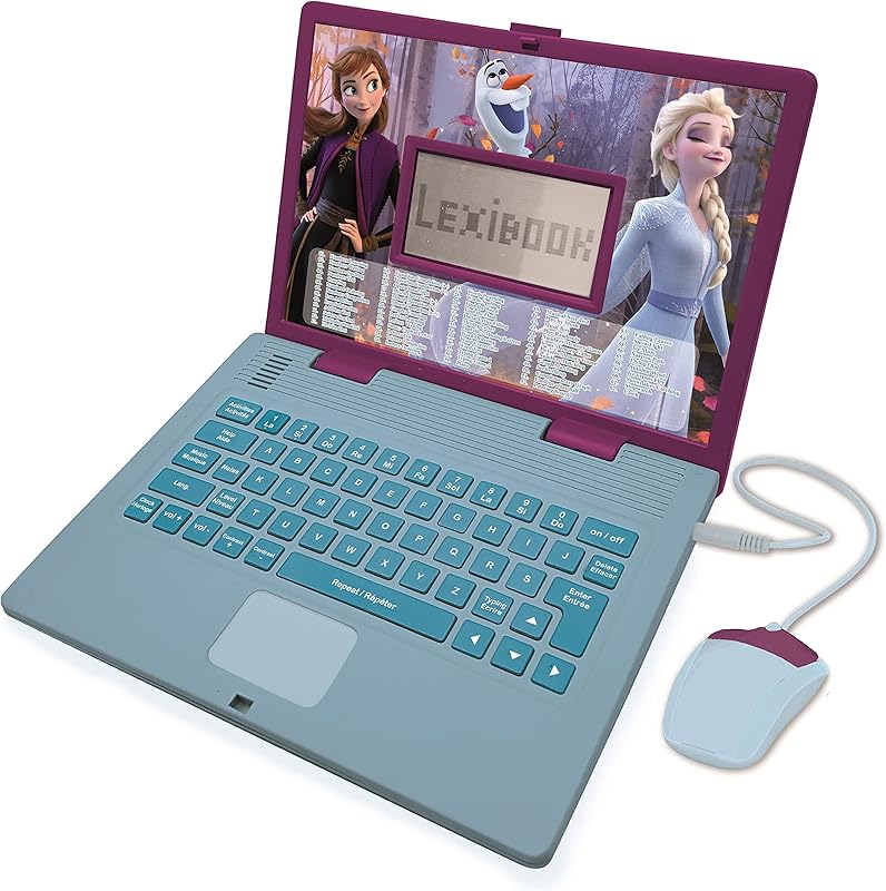 Lexibook, La Reine des Neiges, Ordinateur Éducatif Bilingue FRANÇAIS/Anglais, Jouet Filles avec 124 Activités pour Apprendre, S'amuser et Jouer du Piano, Bleu/Violet, JC598FZi1