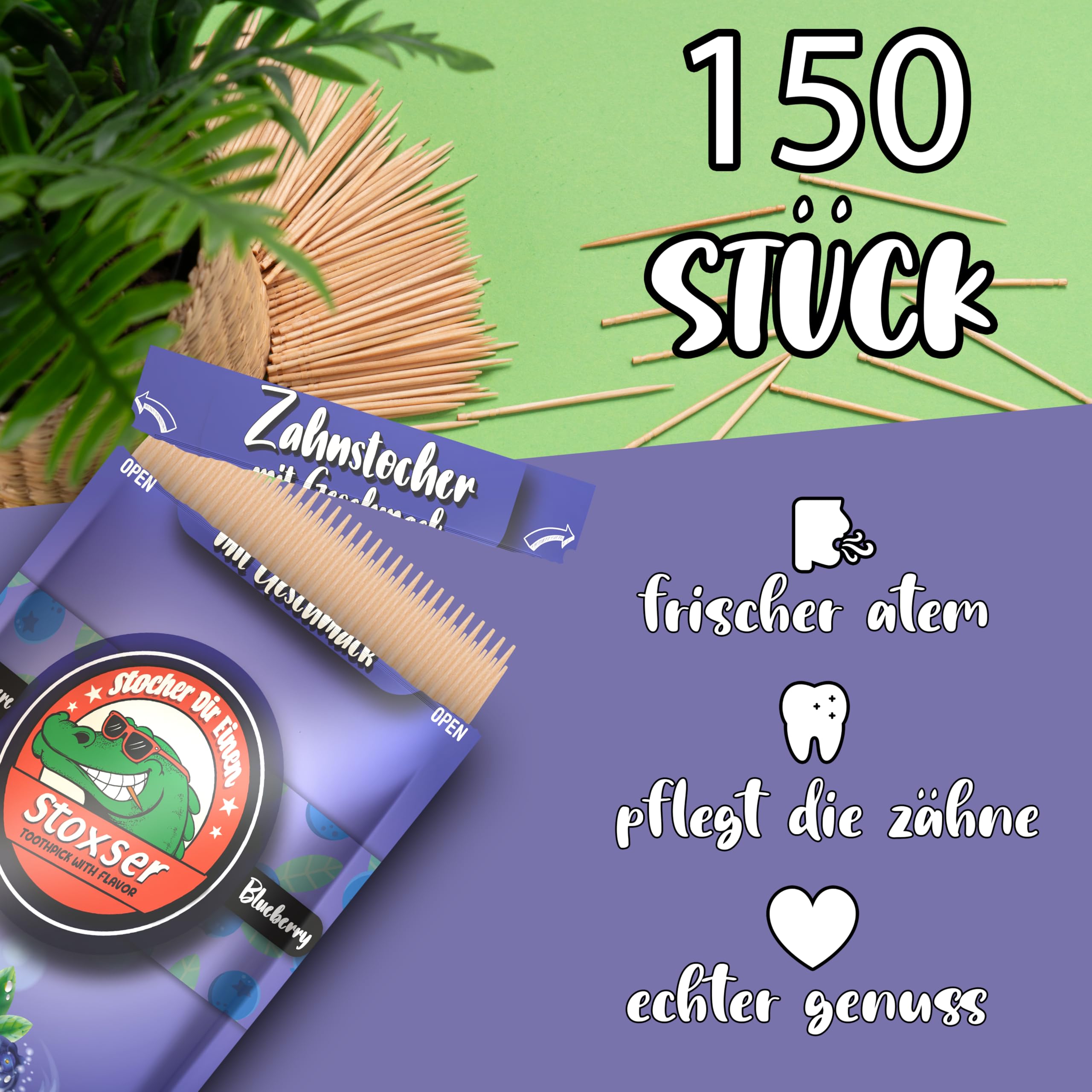 1050x Zahnstocher mit Geschmack 7er Pack Energy Drink Pfirsich und Blaubeere und Zitrone/Lemon und Mint/Menthol Wassermelone/Zimt Zahnstocher Geschmack Kein Kaugummi Zuckerfrei