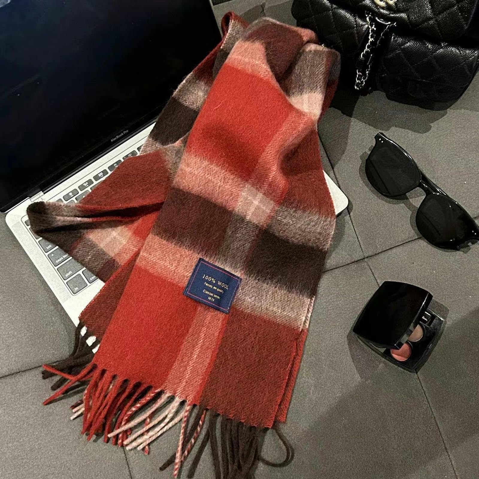 Sciarpa Donna Lana Sciarpa Femminile Versatile Sciarpa Invernale Coppia Maschile Cashmere Caloroso Regalo di Natale A Doppia Faccia 33 * 188 Cm-griglia Rossa