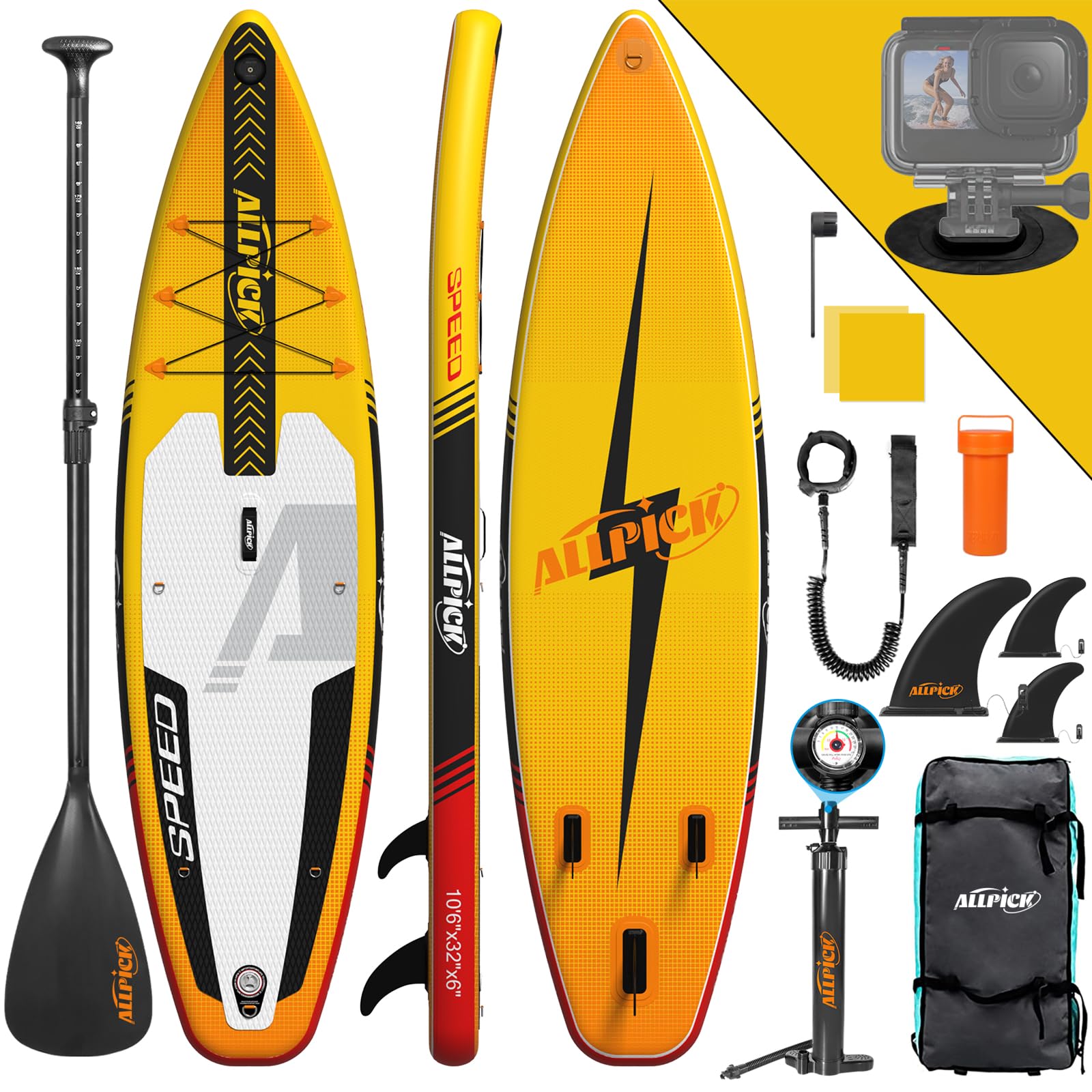 ALLPICK Tabla Paddle Surf Hinchable | Stand Up Paddle Board Sup Premium | Tabla Padel Surf 320 cm | Soporte Universal para Cámara | Tablas para Niños y Adultos |Principiantes y Avanzados 150 kg/180