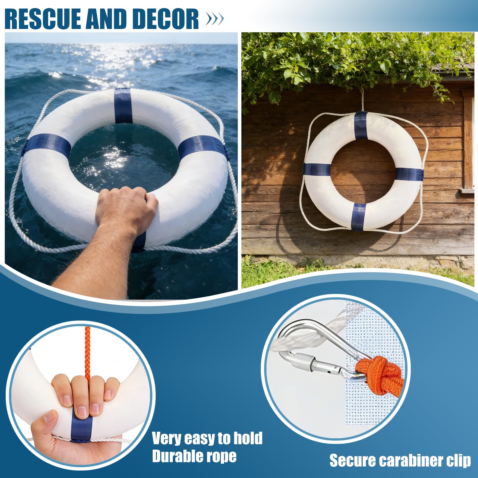 Anillos de seguridad para barco, boya salvavidas de seguridad para alberca con cuerda salvavidas de 100 pies para niños