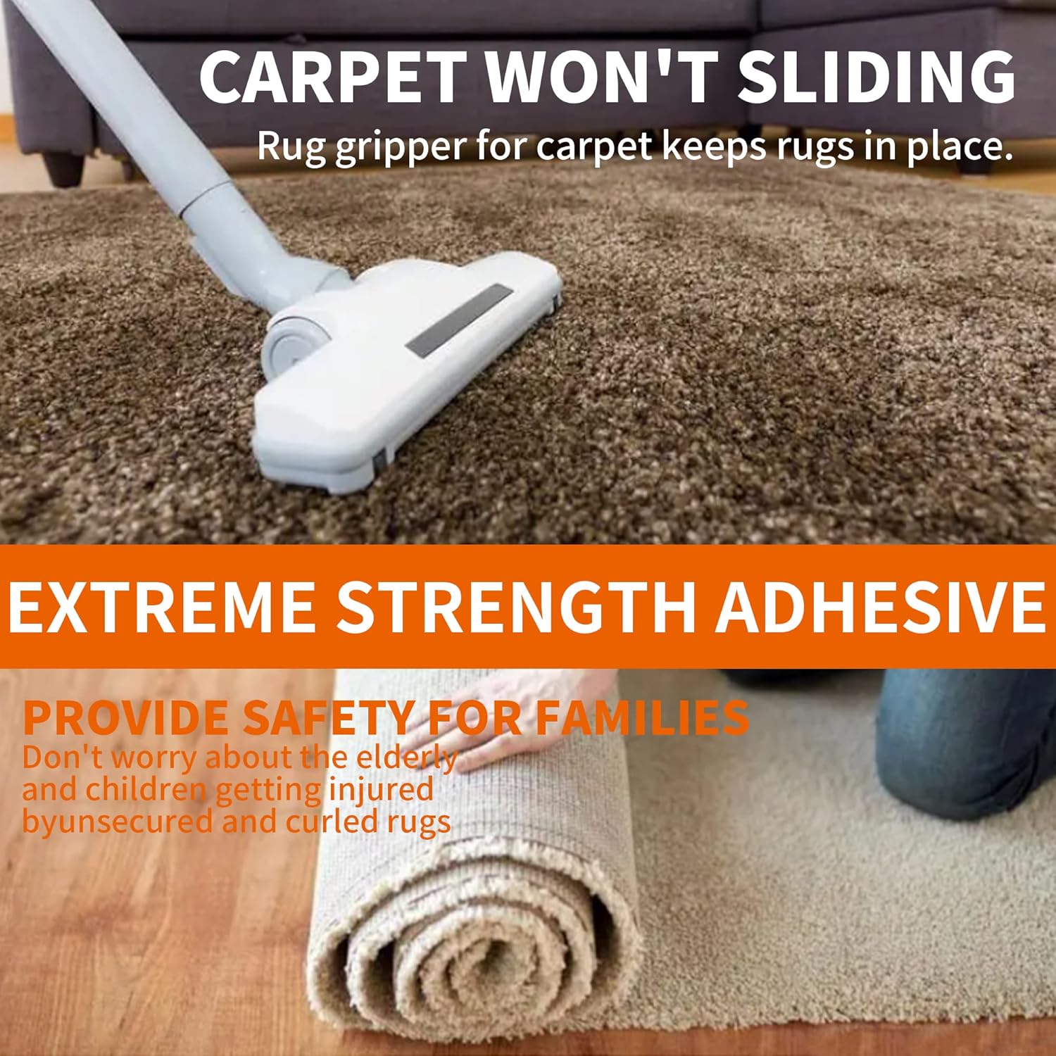 TAPEBEAR Heavy-Duty Double Side Carpet Tape 80yard, Carpet Tape for Rug, Wood, Floor, Residue-Free Rug Tape, Multipurpose Gripper Non Slip Tape