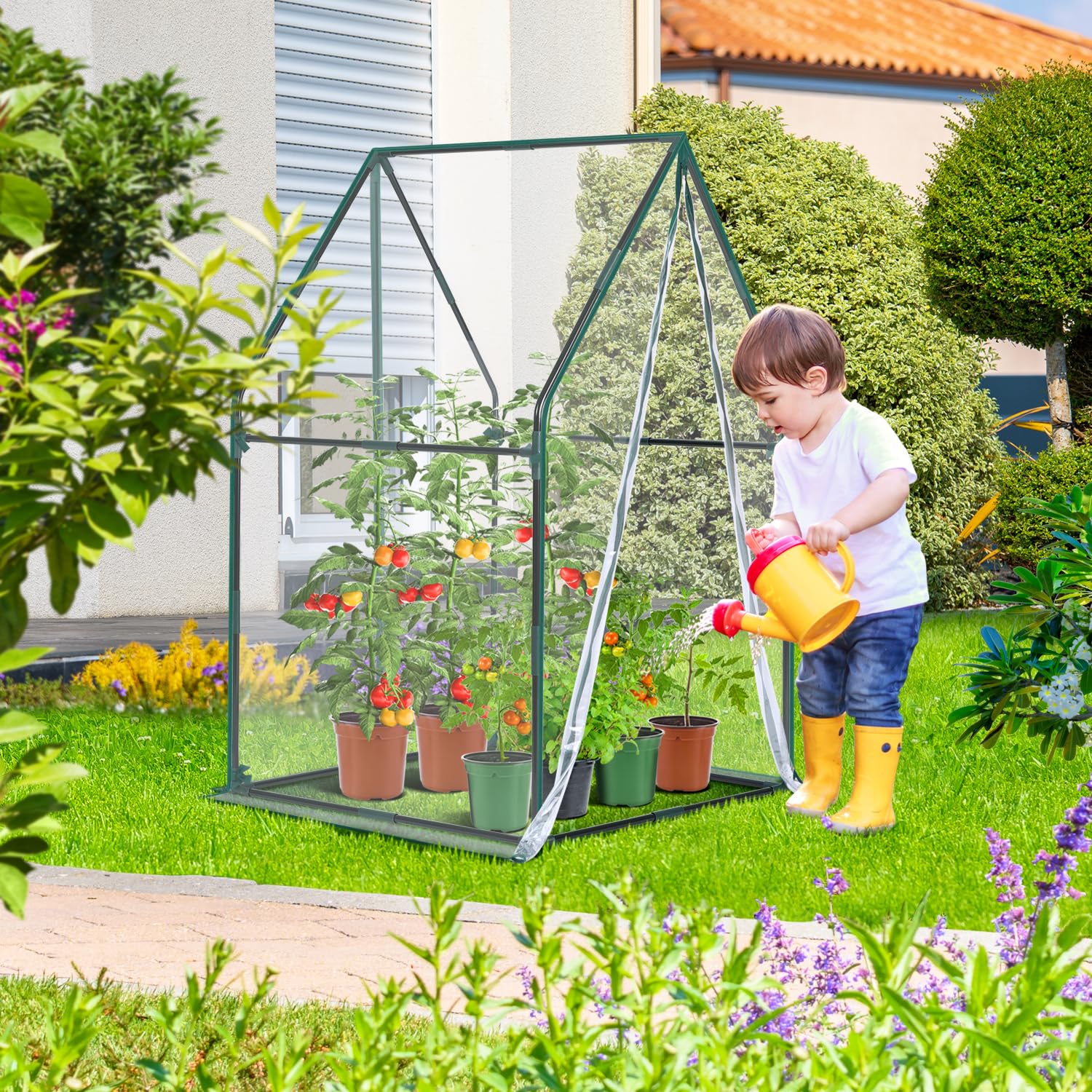 Ohuhu - Mini invernadero para interiores y exteriores: invernadero portátil con almohadilla impermeable para plantas pequeñas, germinación de vivero, 36 x 36 x 58.5 pulgadas, cubierta de PVC