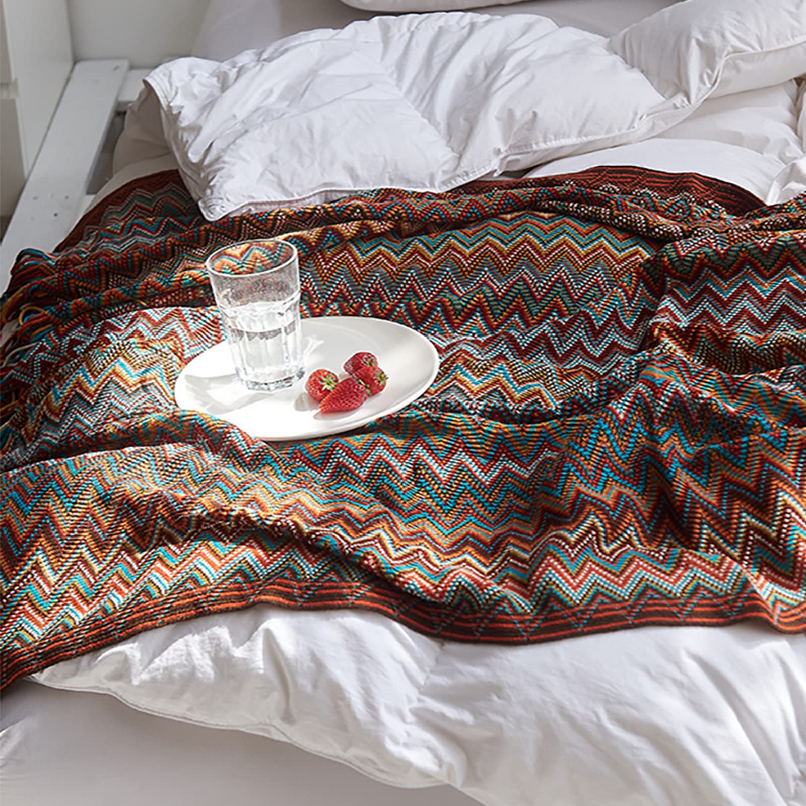 Galatée eté de canapé Couvertures tricotées Couverture à Franges Jeté de Lit à Chevrons Super Doux Couverture Jeté de Lit adaptées à Votre Maison Chambre à Coucher, canapé, Camping 130 * 230cm-rouge
