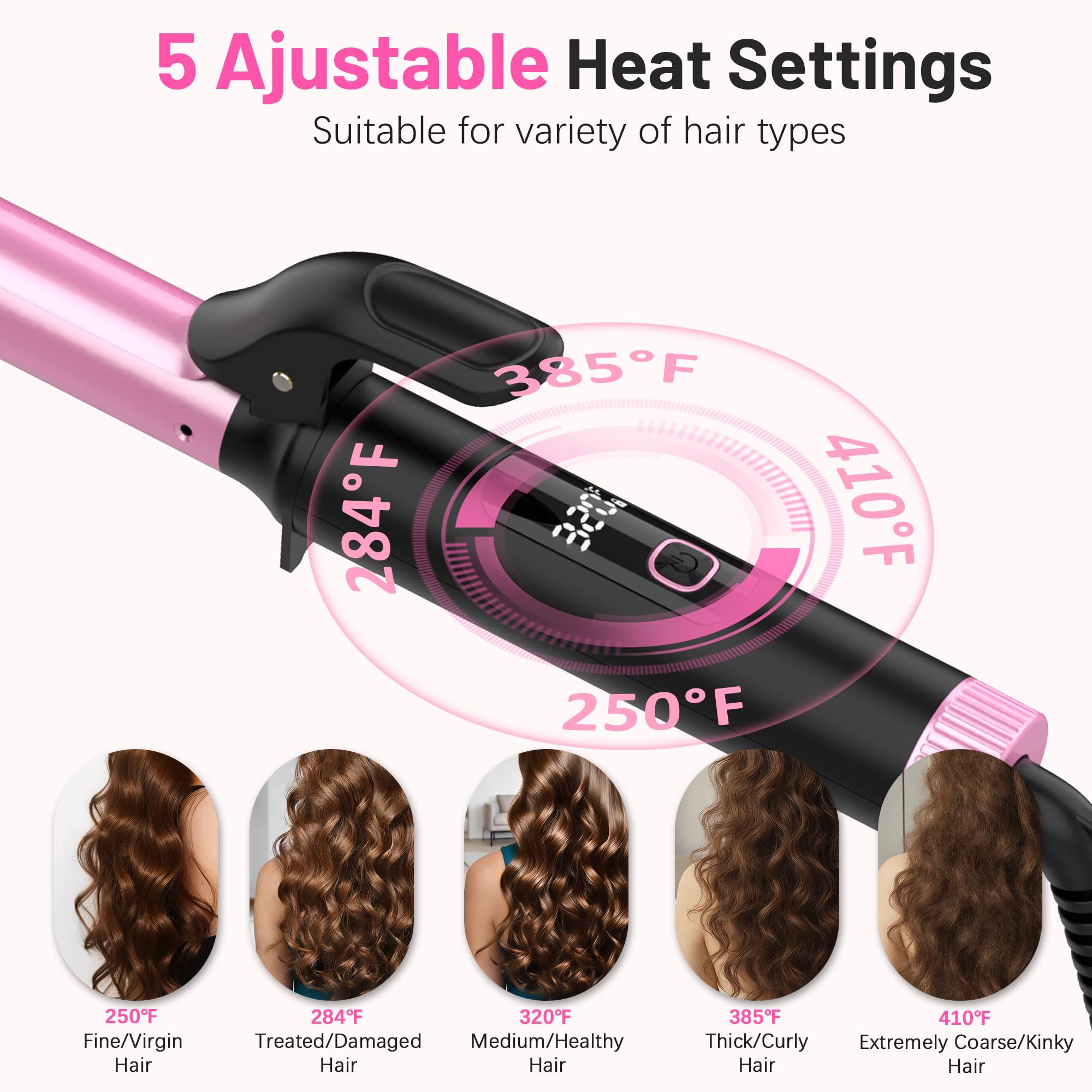 Pink Dual Voltage Curling Iron with Ceramic Barrel