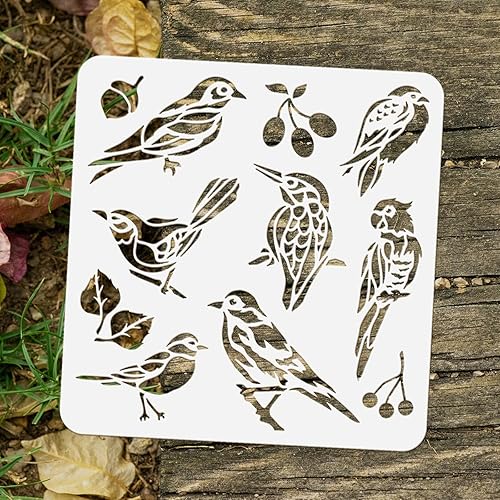 Miniatura 3 de FINGERINSPIRE Plantilla de pájaros para pintar de 11.8 x 11.8 pulgadas, plantillas reutilizables de ramas de árbol de pájaros, plantilla de dibujo