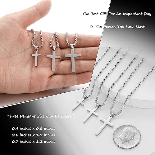 Miniatura 3 de Collar de cruz de acero inoxidable para hombre, collar de cruz de plata para niño, collar con colgante de cruz pequeña, joyería simple, cadena de