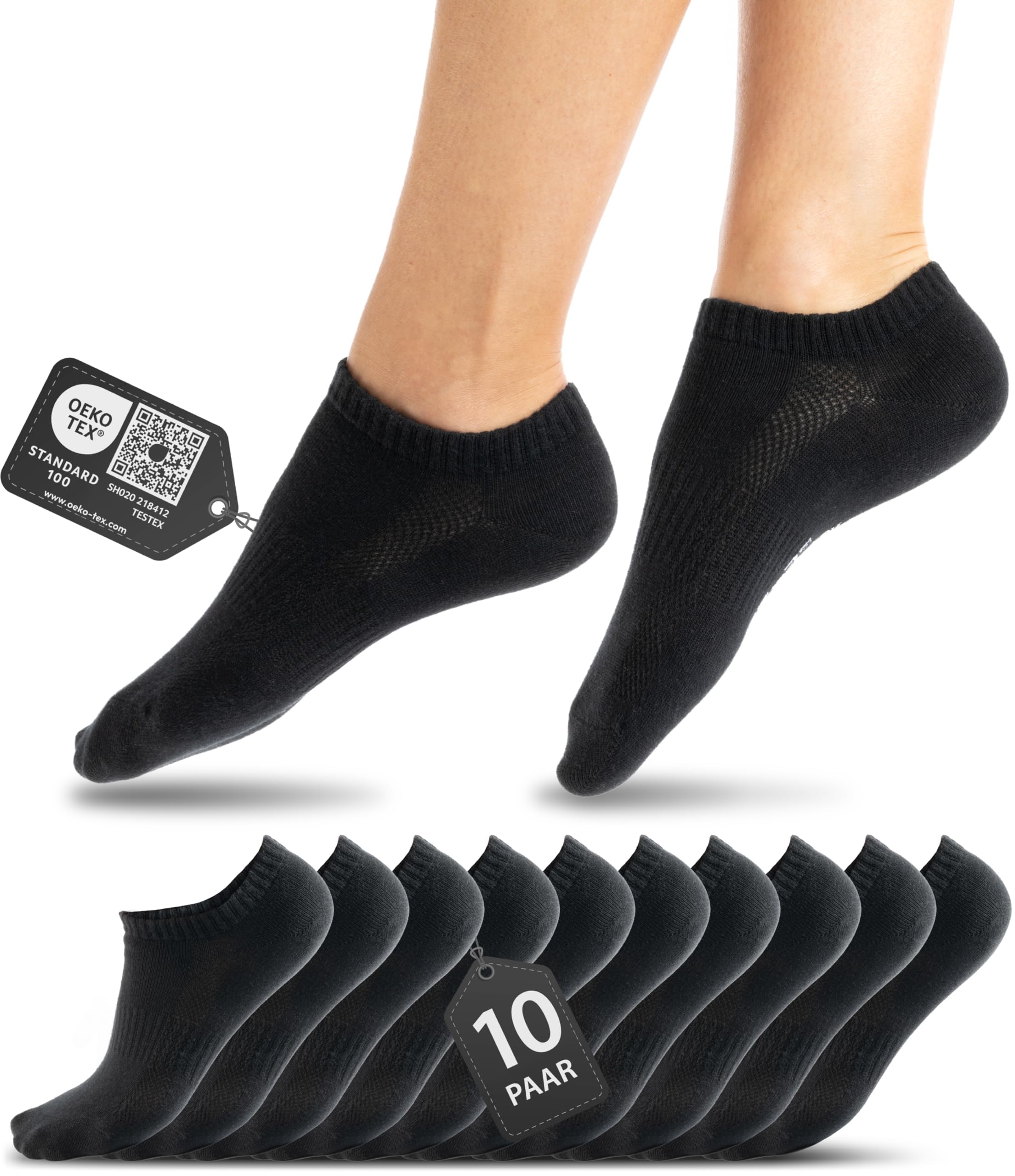 HELDENWERK 10 Paar Premium Sneaker Socken Herren & Damen aus gekämmter Baumwolle mit Komfortbund ohne drückende Naht, Kurzsocken Set Unisex Sportsocken