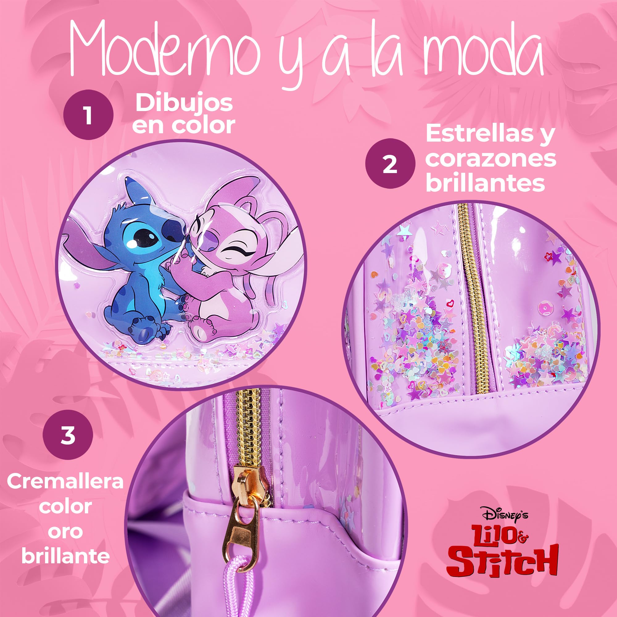 Bolso Stitch y Angel para Niña – Mochila Infantil Disney Brillante con Purpurina – Regalo Oficial de Lilo & Stitch – Ligero y Resistente