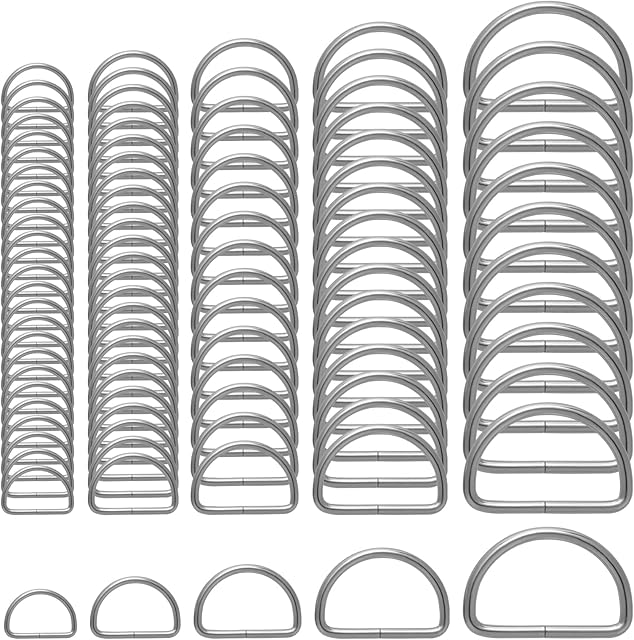Yolev 90 Pieces Metal D Rings D-Shape Buckle Clips Multi-Purpose Silver D-Rings Fasteners for Purse Keychains Belts and Dog Leash Hand DIY Accessories (Multiple Sizes)