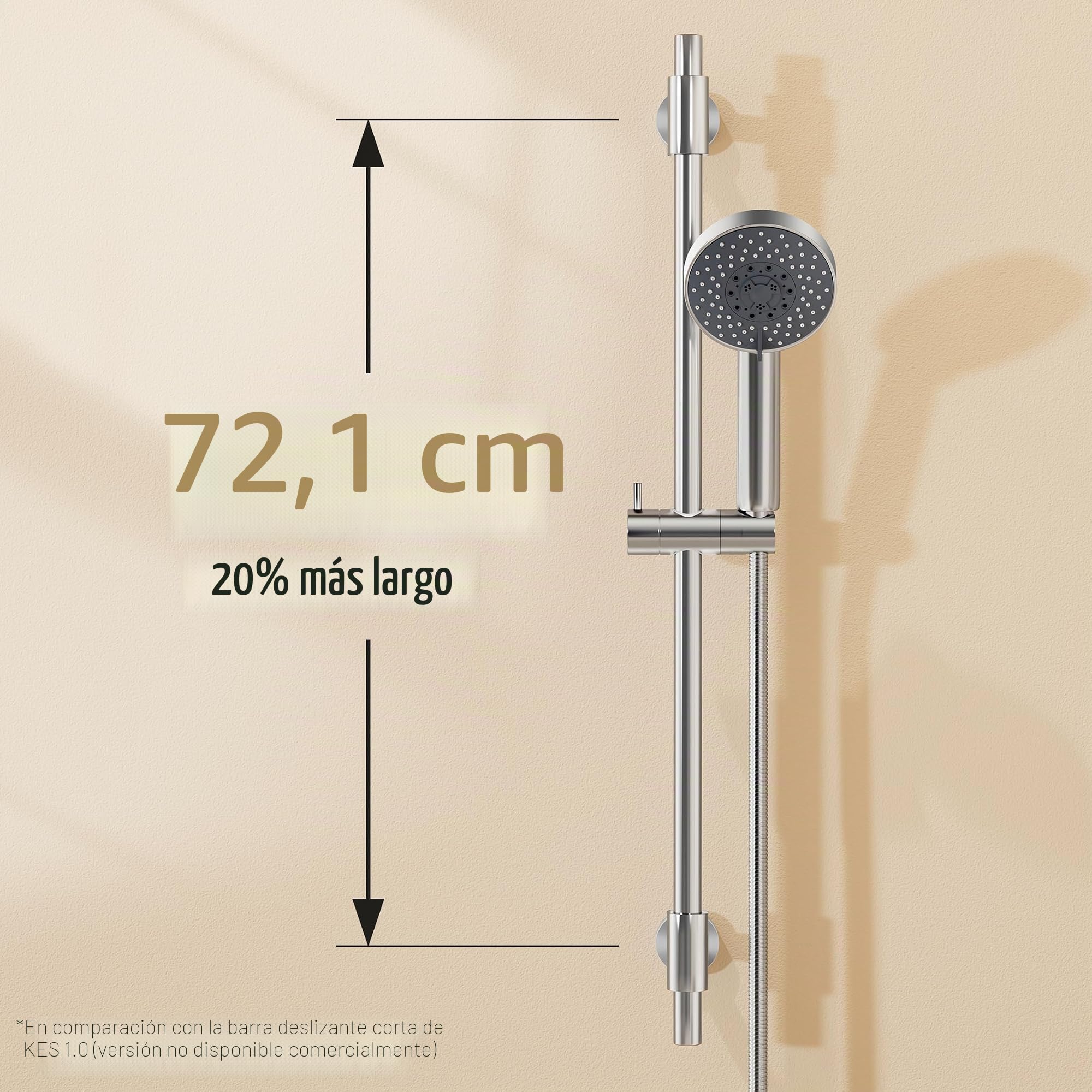 KES Barra de ducha con alcachofa de alta presión, barra 78 cm