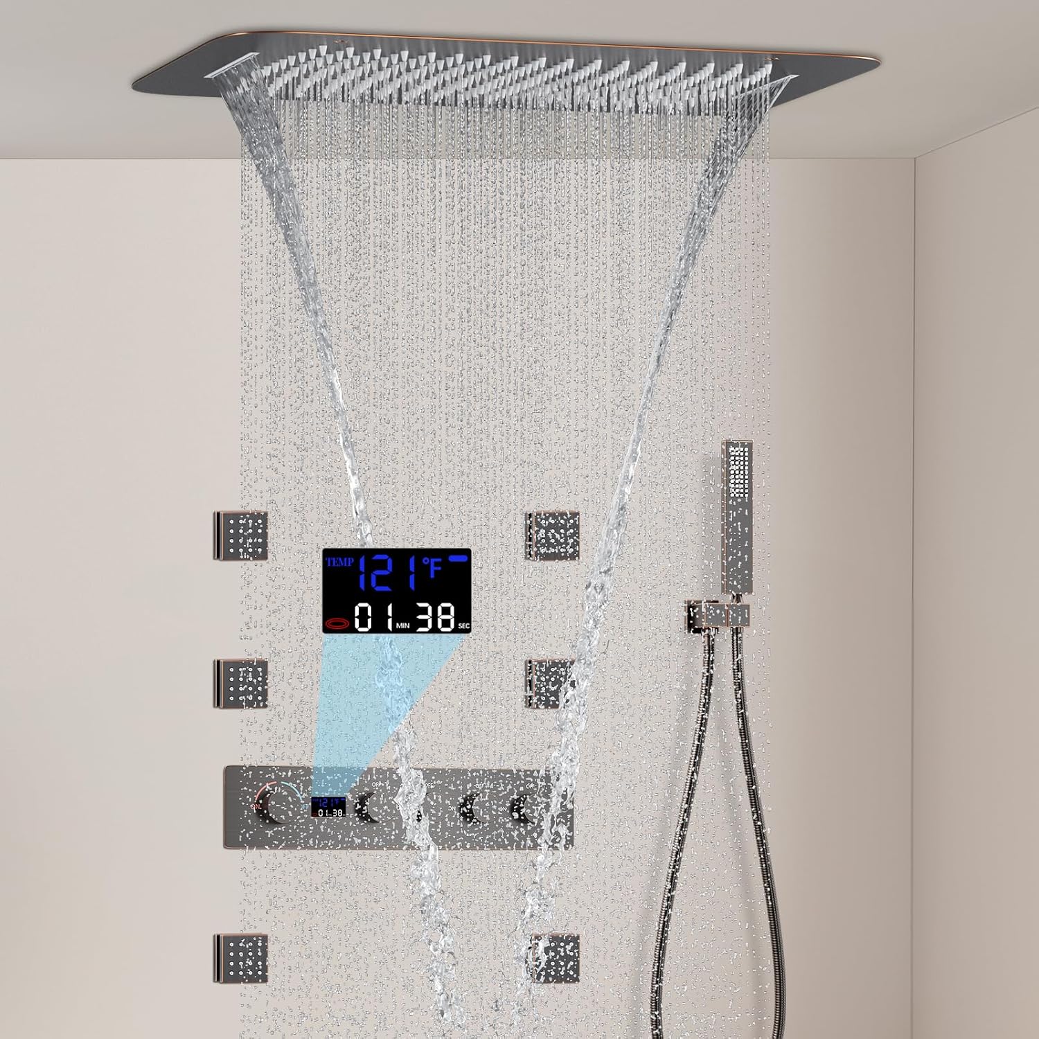 AYIVG Multifunctional Thermostatic Shower System Oil Rubbed Bronze 16 * 24” Concealed Shower Faucet System With Digital Display Shower Valve And Hand Shower And Body Nozzle