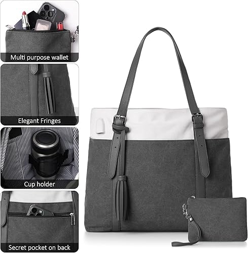 Miniatura 5 de Tote Bag for Women,Laptop Tote Purse with Cup Holder for Work Travel Nurse Teacher College,Book Shoulder Tote Bag with Compartments Zipper,Bolso