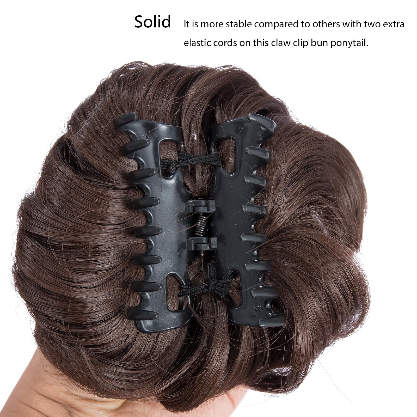 BUYOGET Claw Clip Bun Ponytail Extension Short Curly Wavy Claw Jaw Clip in Synthetic Hairpiece Pony Tail Tale 2 Inches Medium Brown - Image 4